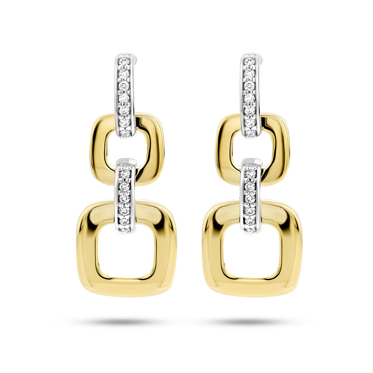 Fantasy Collection Hangende oorbellen schakel diamant 0.11ct (2x 0.055ct) h si 14K bicolor goud