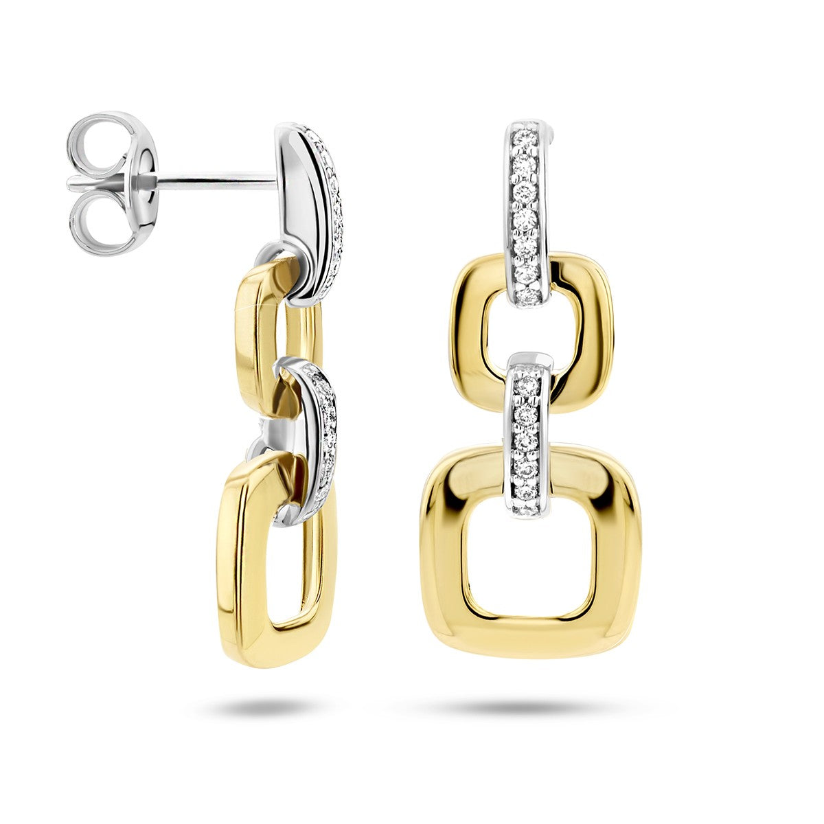 Fantasy Collection Hangende oorbellen schakel diamant 0.11ct (2x 0.055ct) h si 14K bicolor goud