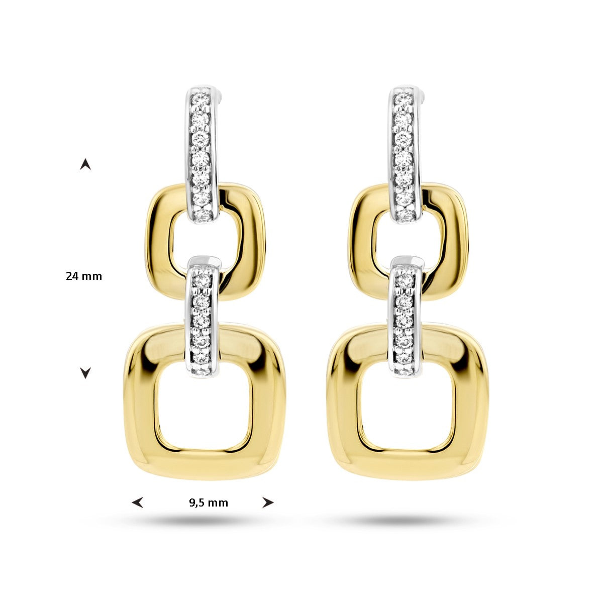 Fantasy Collection Hangende oorbellen schakel diamant 0.11ct (2x 0.055ct) h si 14K bicolor goud