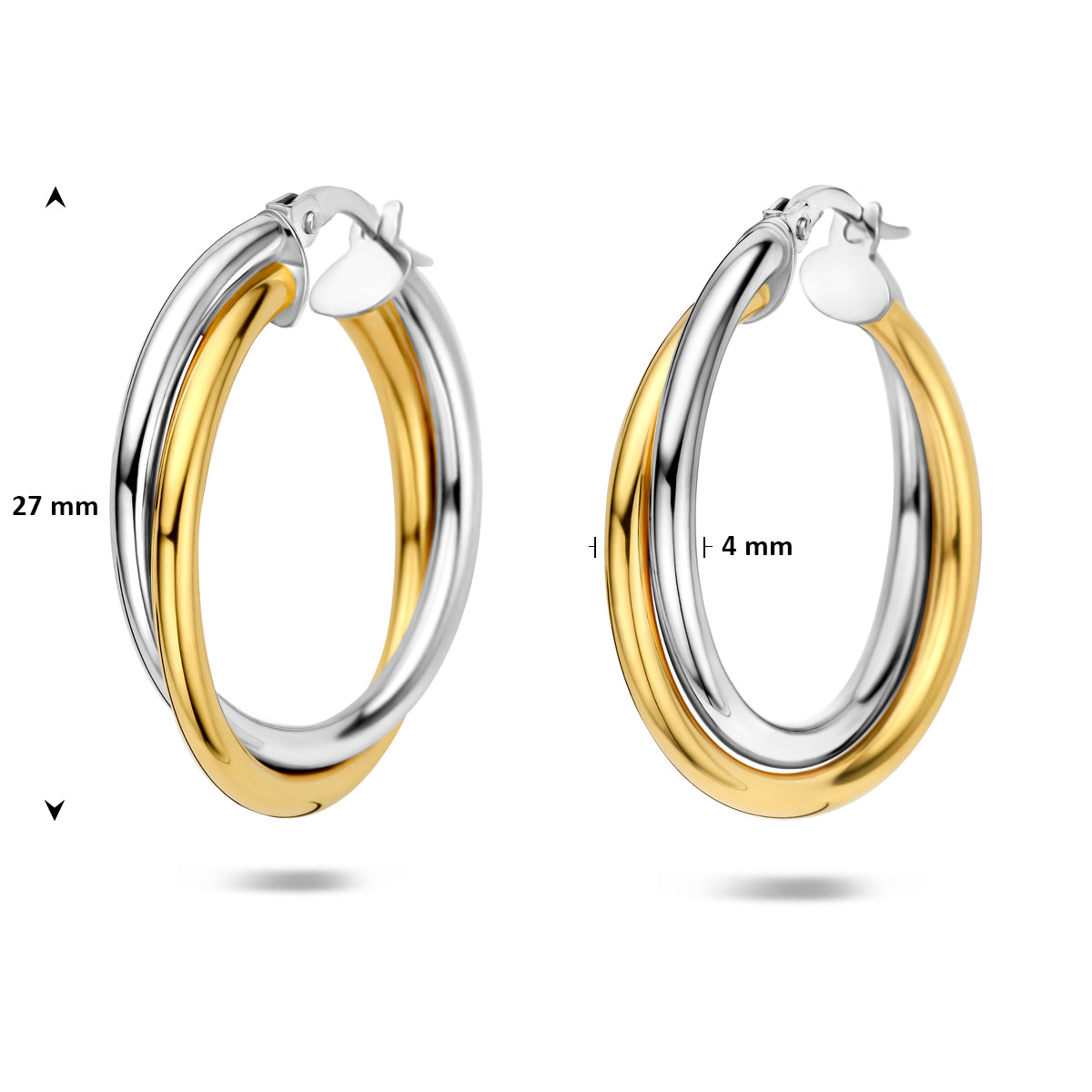 Oorringen buis 14K bicolor goud 4 mm