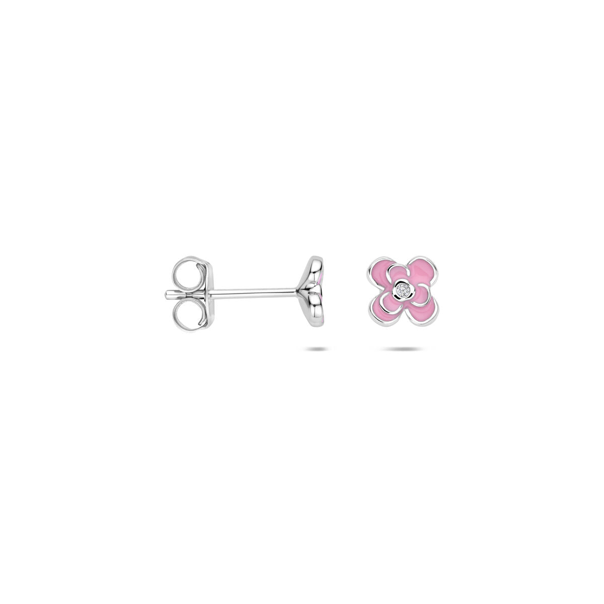 Fantasy Collection Oorbellen emaille bloem zirkonia 5,5 mm zilver