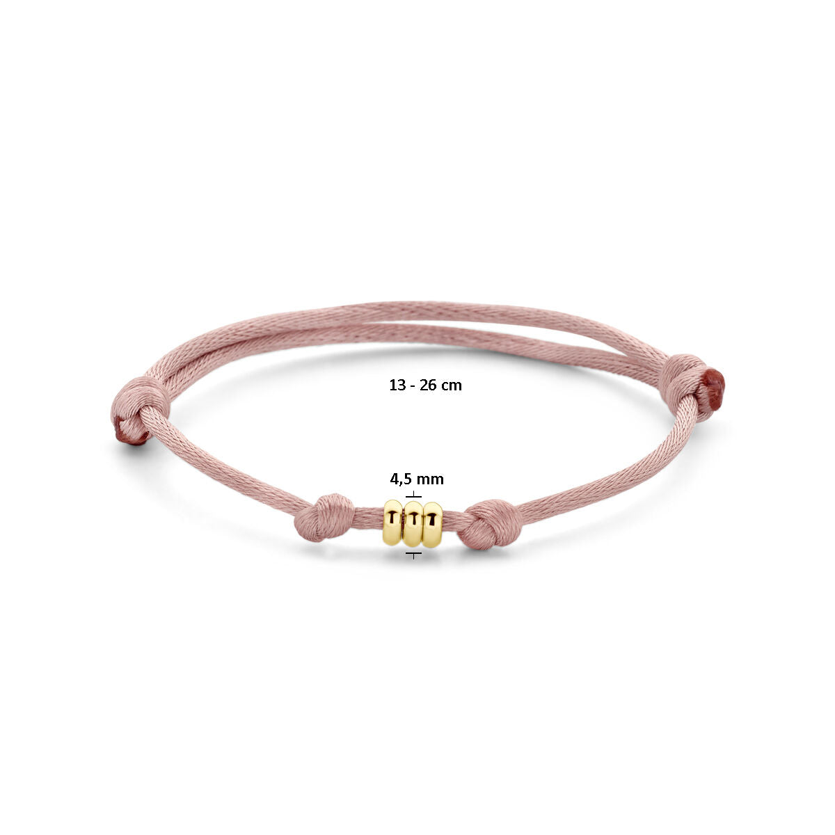 Fantasy Collection Armband satijn zacht roze 13 - 26 cm 14K goud met rubber/nylon/leer