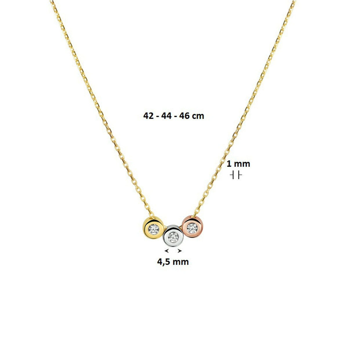 Fantasy Collection Collier tricolor zirkonia 42 - 44 - 46 cm 14K tricolor goud