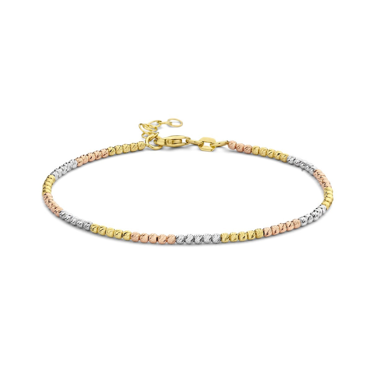 Fantasy Collection Armband bolletjes gediamanteerd tricolor 2,0 mm 17 + 2 cm 14K tricolor goud