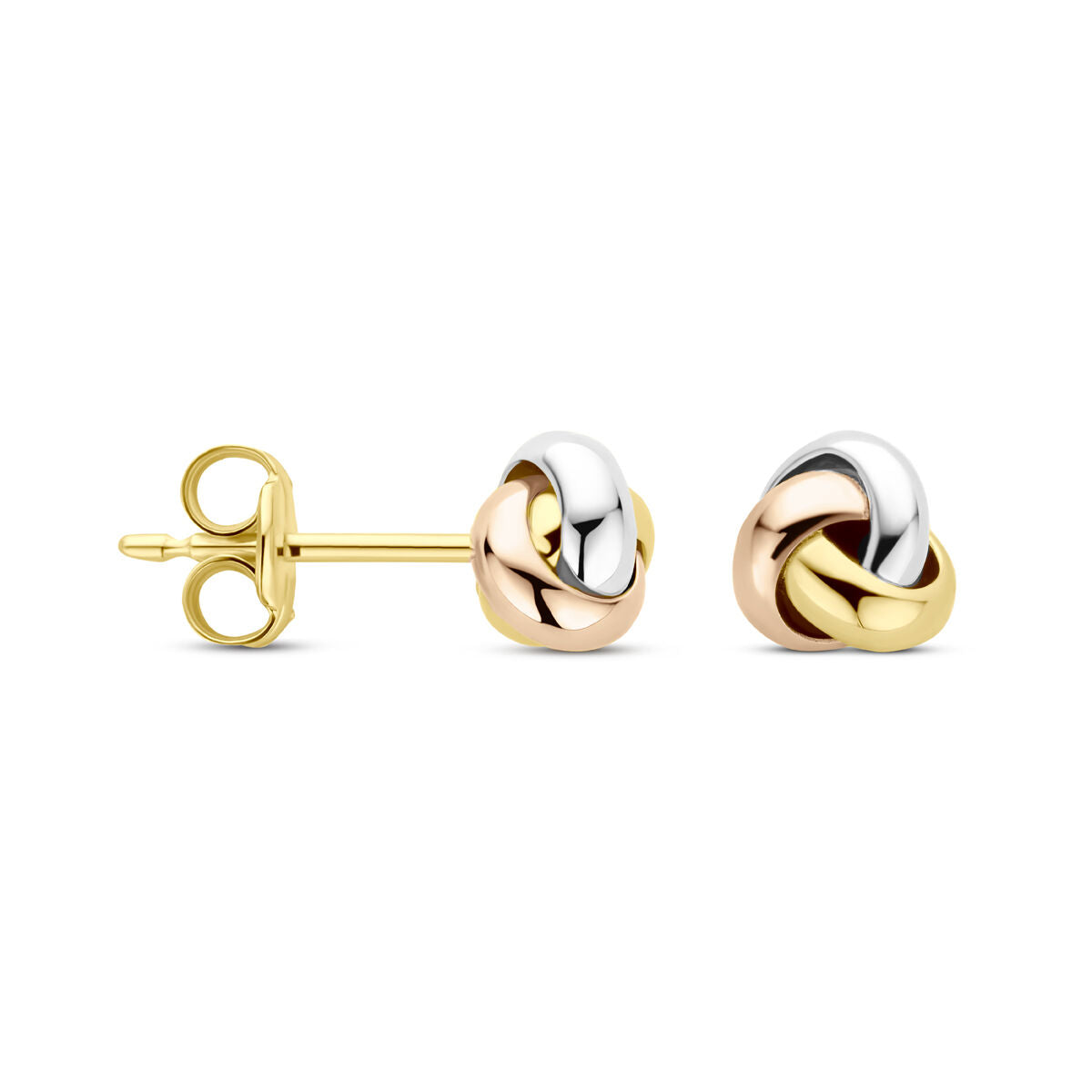 Fantasy Collection Oorbellen tricolor knoop 5 mm 14K tricolor goud