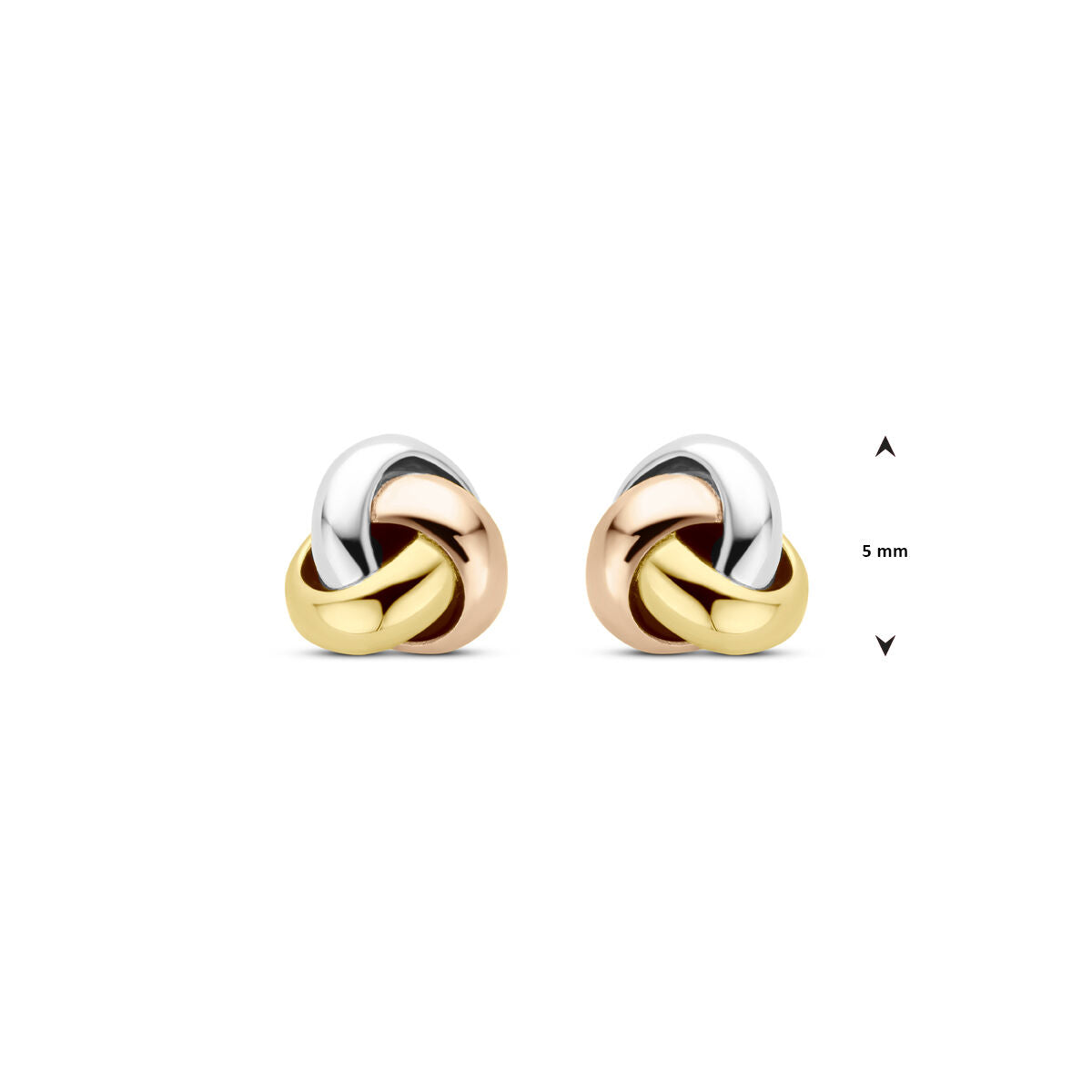 Fantasy Collection Oorbellen tricolor knoop 5 mm 14K tricolor goud