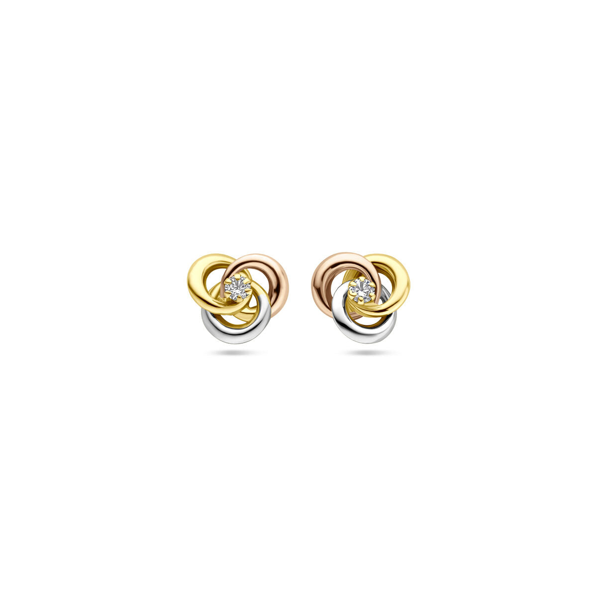 Fantasy Collection Oorbellen zirkonia 7 mm 14K tricolor goud