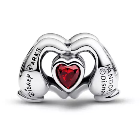 Pandora Disney Mickey Mouse Love Hands Charm Zilver met Rood Kristal 793995C01