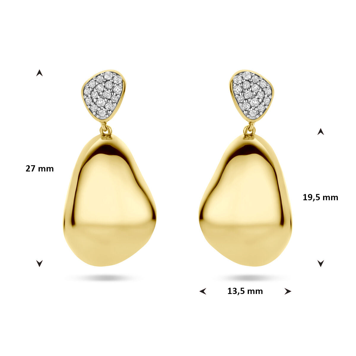 14K geelgouden oorhangers diamant 0.20ct 2x 0.10ct h si 27 mm - 4034687