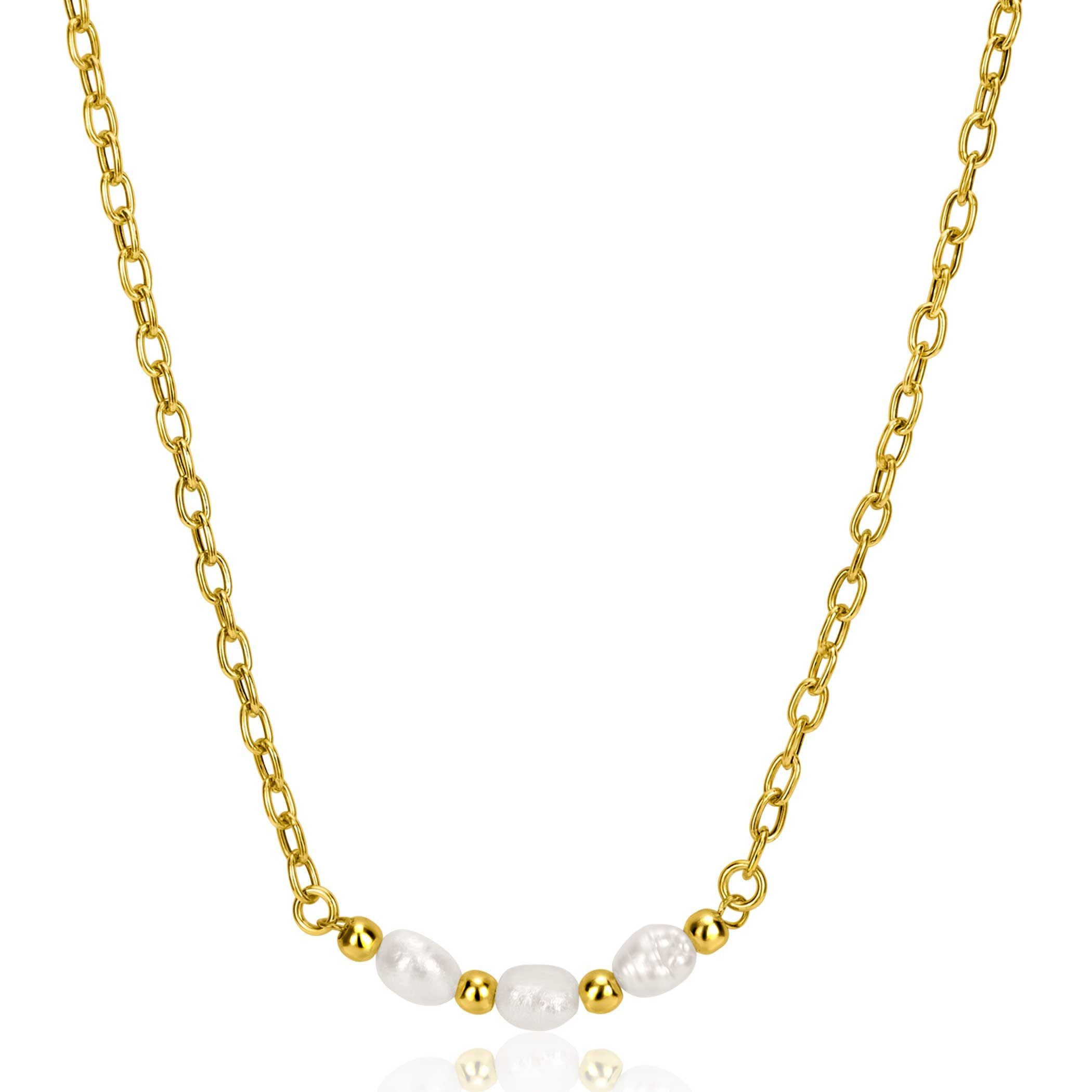 ZINZI Verguld Zilveren Ketting met Witte Parel - ZIC2643