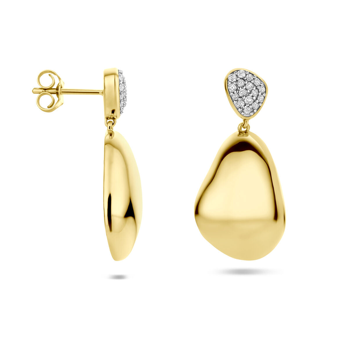 14K geelgouden oorhangers diamant 0.20ct 2x 0.10ct h si 27 mm - 4034687