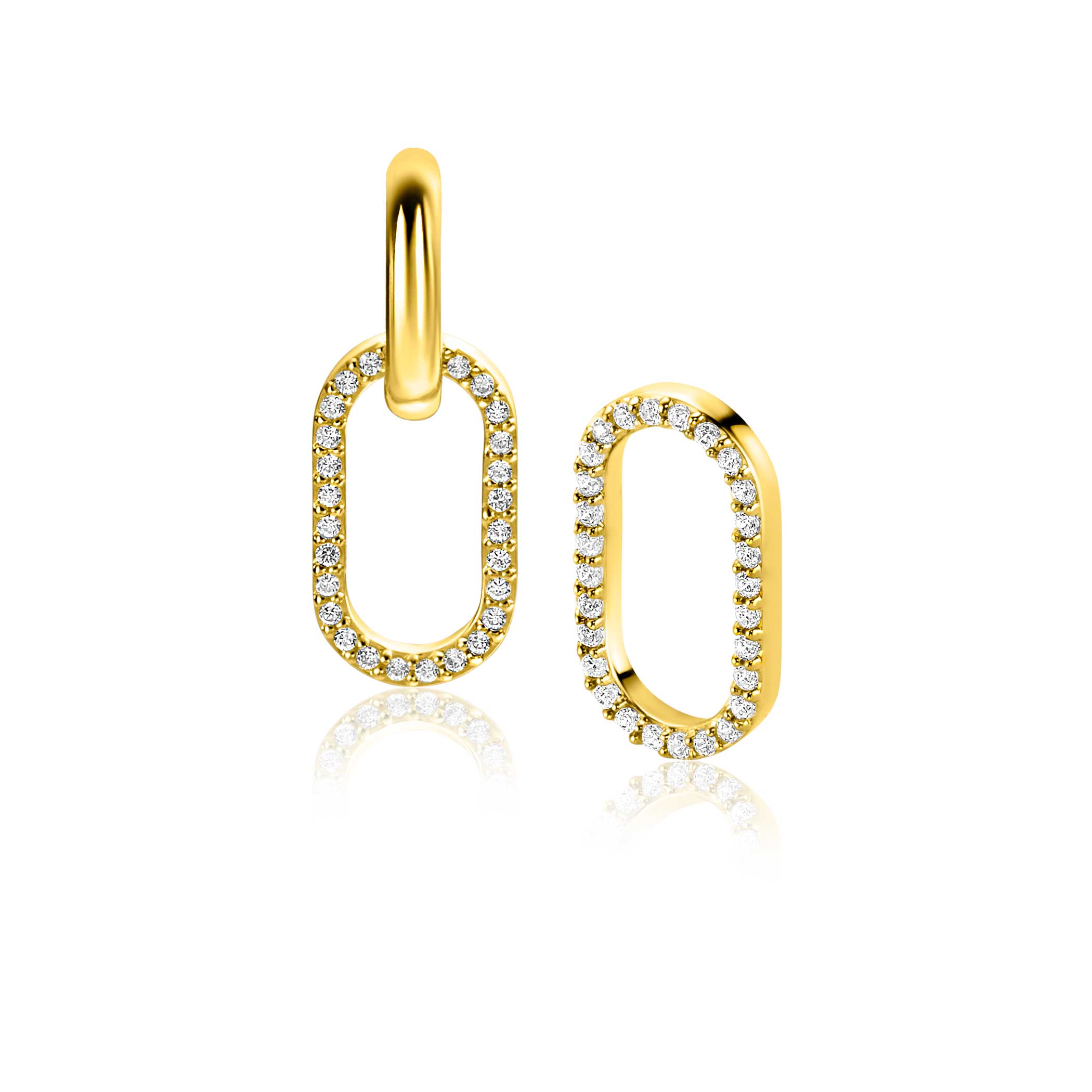 15mm ZINZI gold plated zilveren oorbedels ovale vorm witte zirconia's ZICH2444 (zonder Oorbedels)