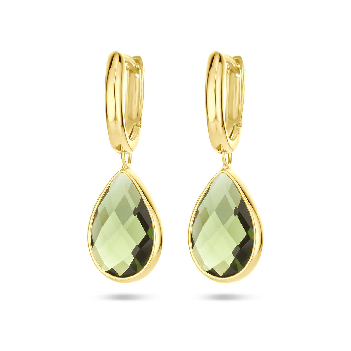 Fantasy Collection Oorbellen groen kwarts 26 mm 14K geelgoud