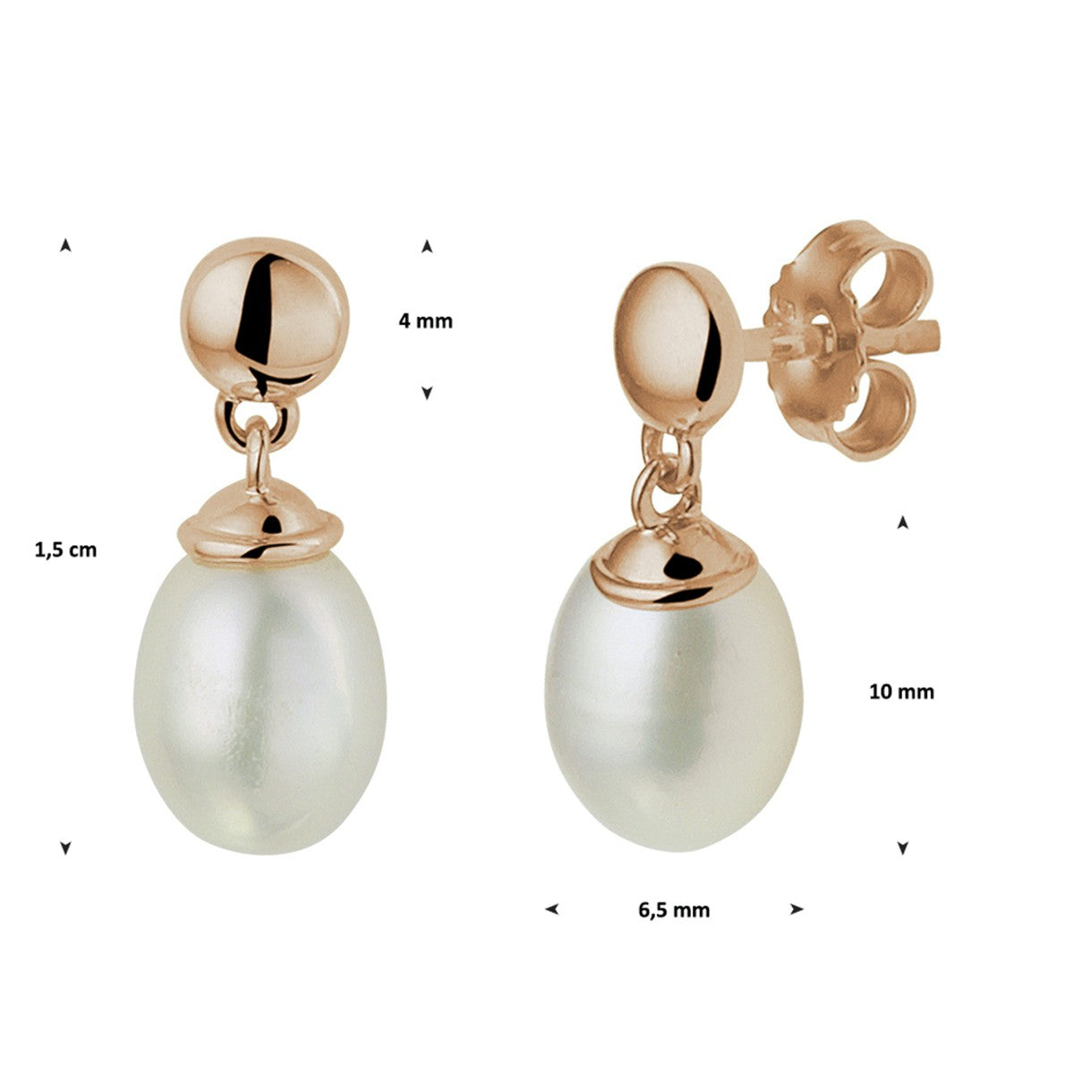 Fantasy Collection Hangende oorbellen parel 15 mm 14K roségoud - PSN4401154