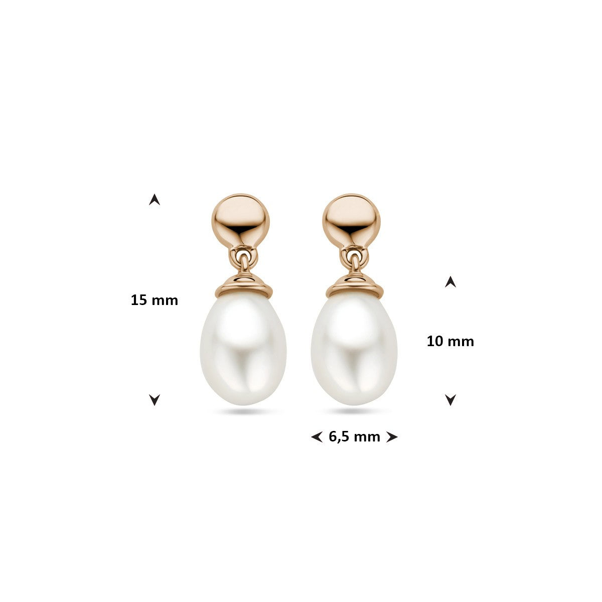 Hangende oorbellen parel 15 mm 14K roségoud