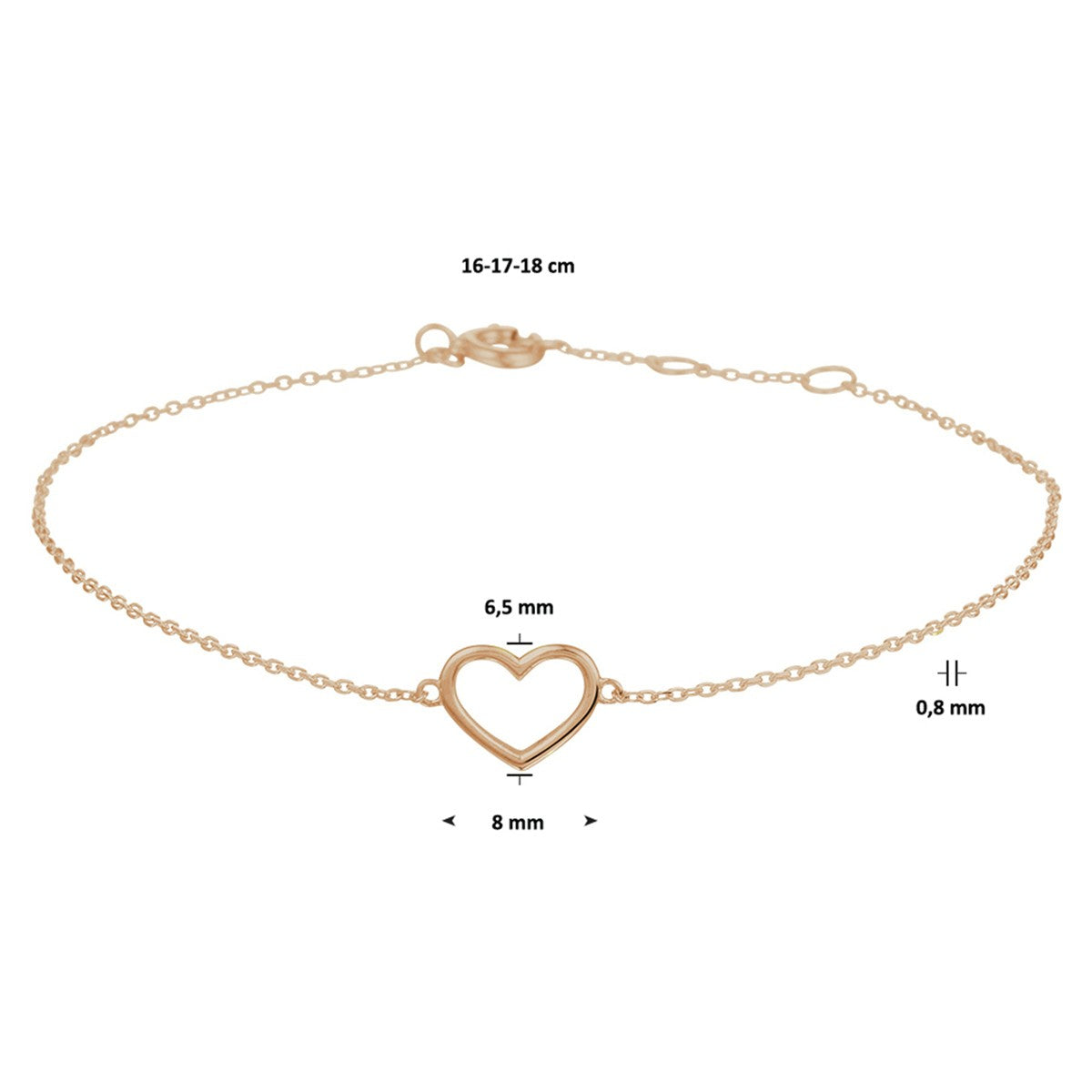 Fantasy Collection Armband hart 16 - 17 - 18 cm 14K roségoud