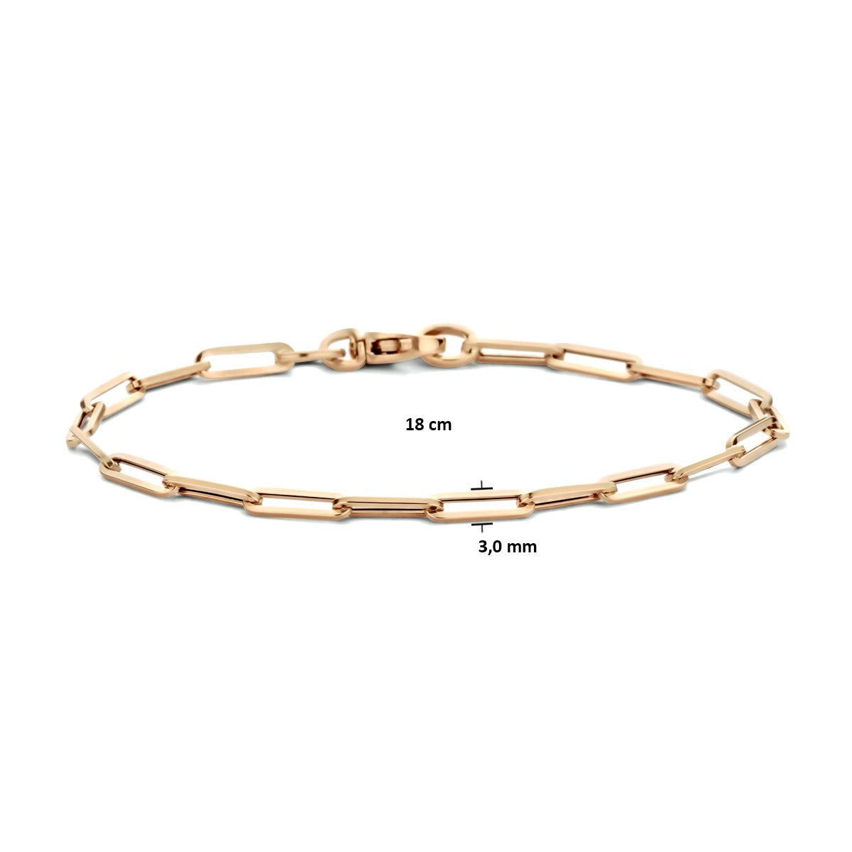 Fantasy Collection Armband paperclip vierkante buis 3,0 mm 18 cm 14K roségoud