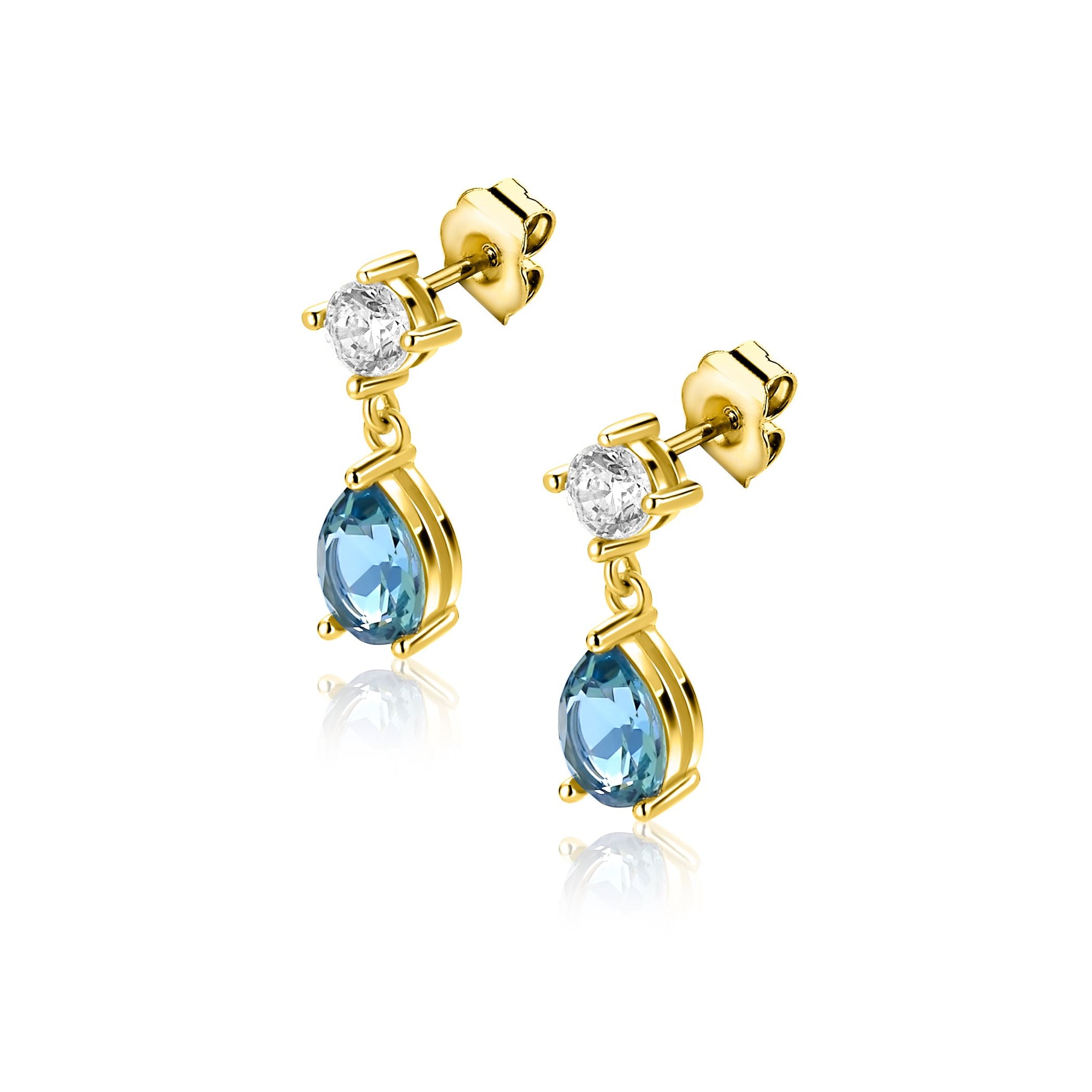 ZINZI gold plated zilveren oorstekers blauwe peer en wit ronde zetting 16mm ZIO2744 - PansiteNederland.nl