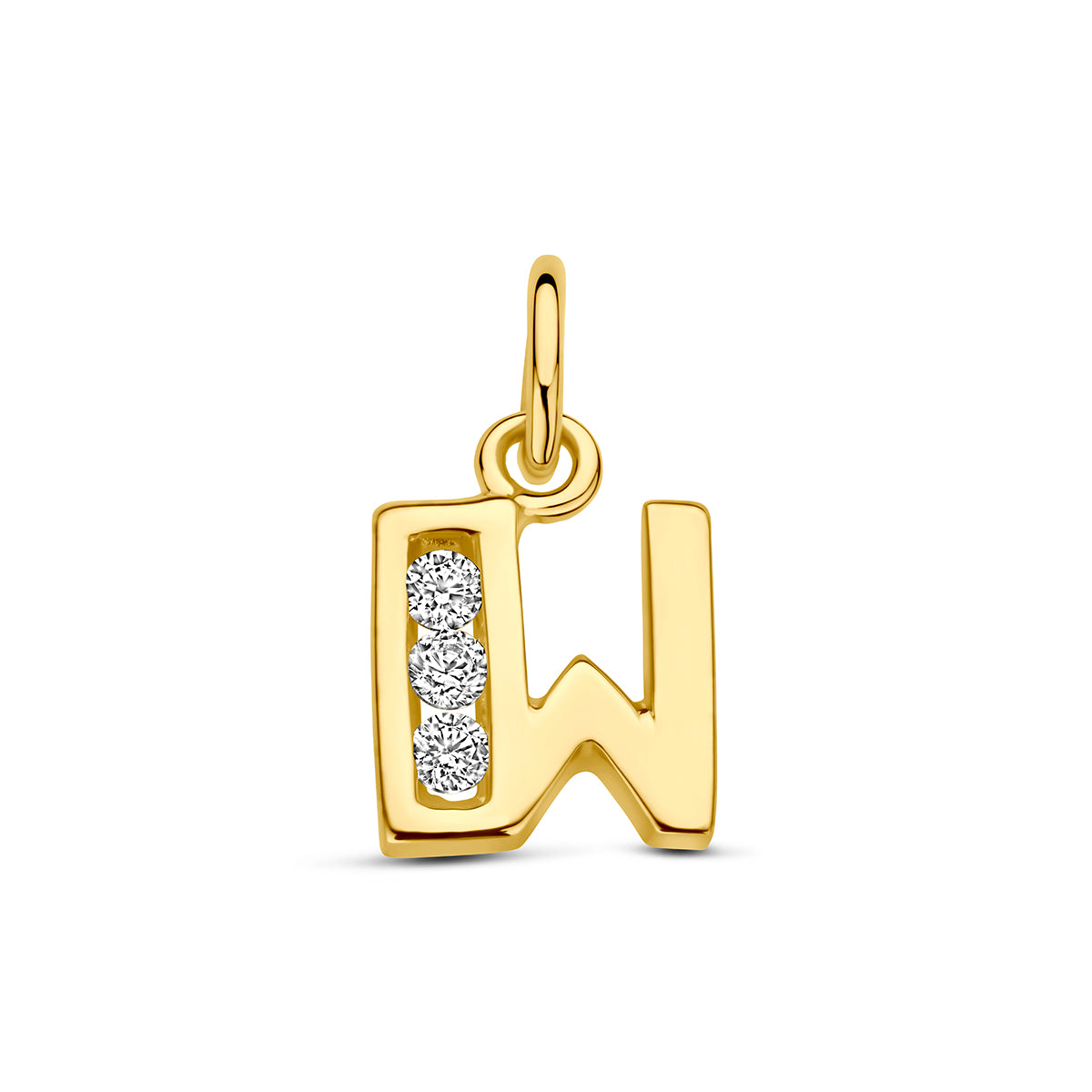 Hanger letter W zirkonia 9 mm 14K geelgoud #Letter_W