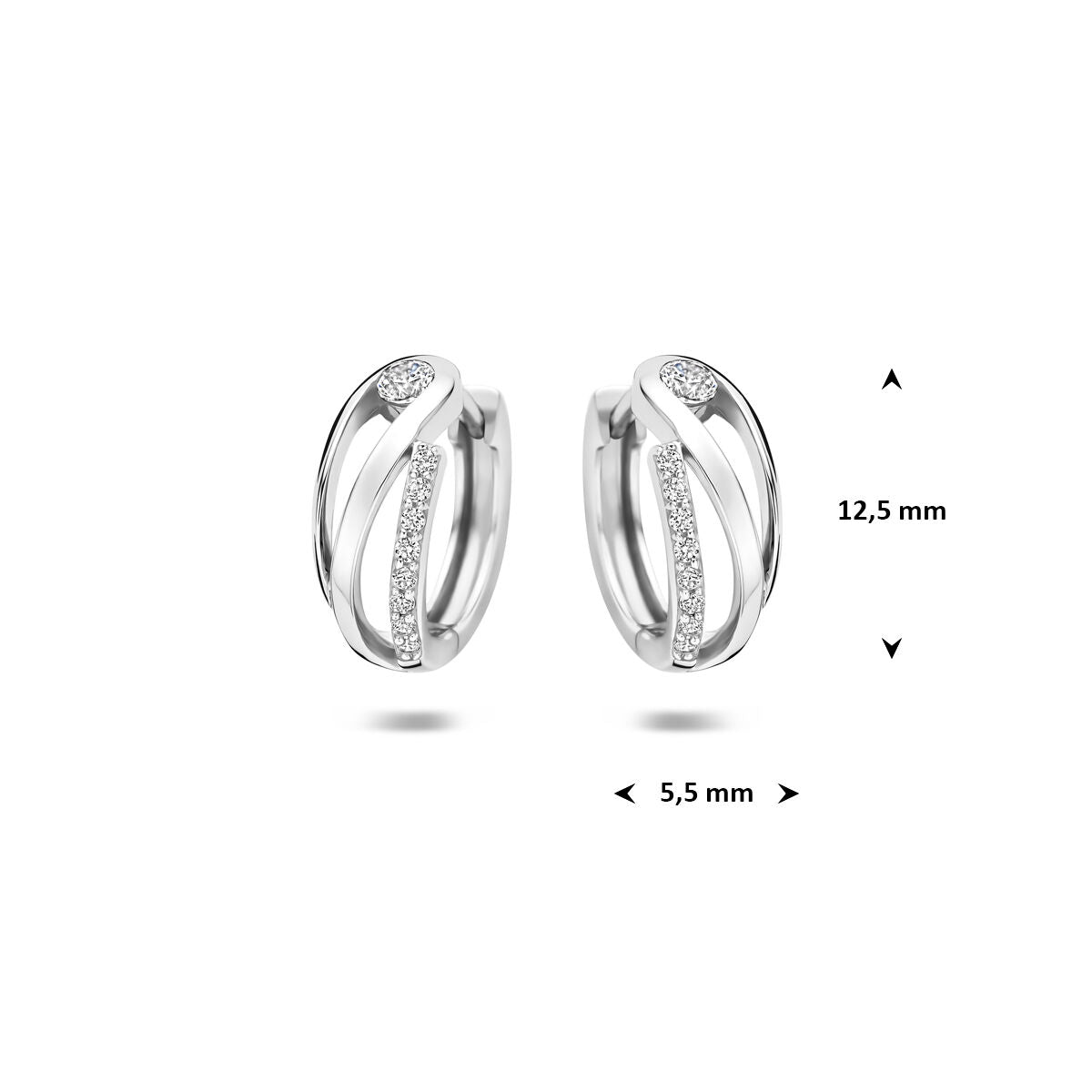 Oorbellen zirkonia zilver gerhodineerd 12,5 mm