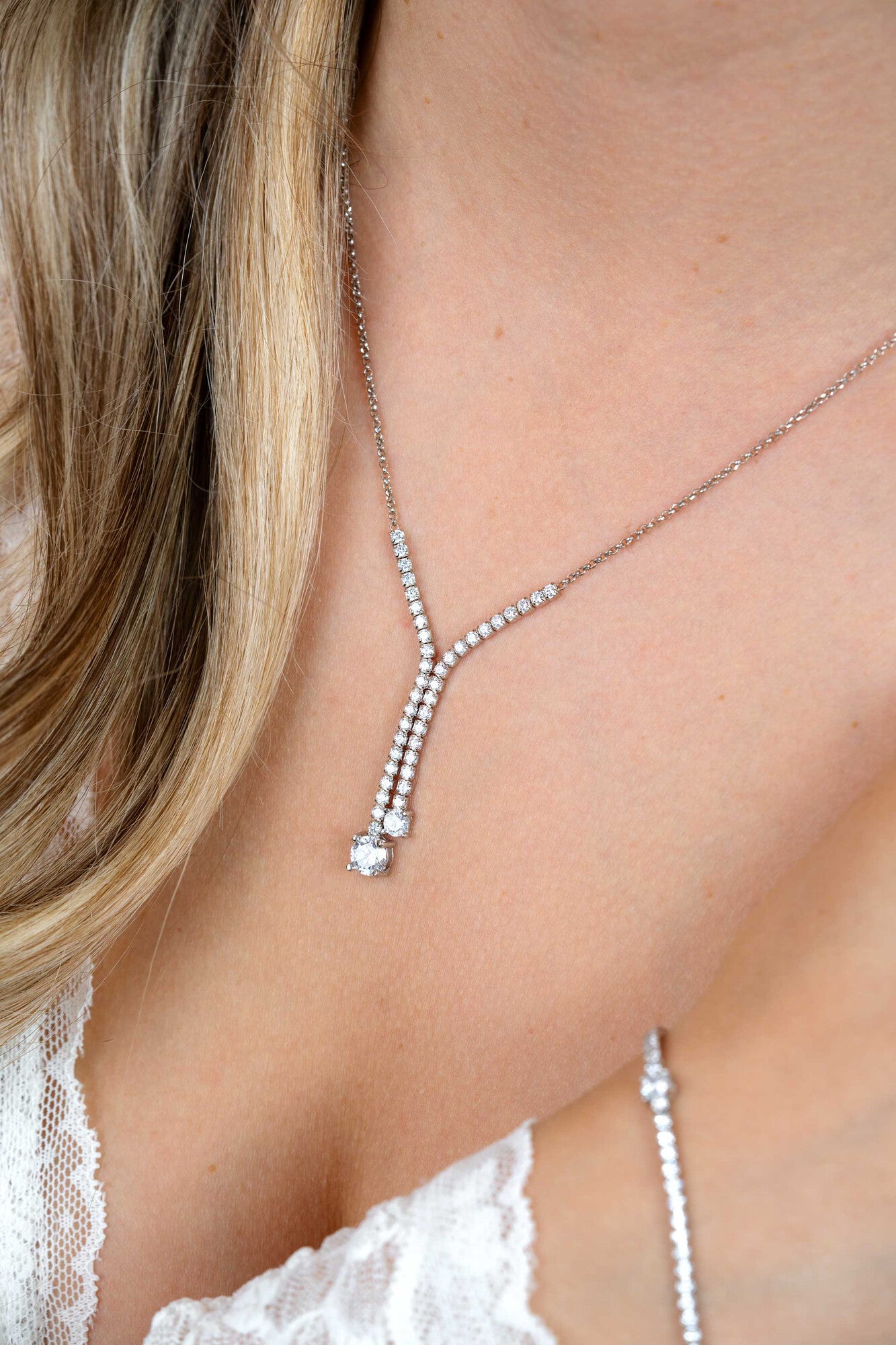 ZINZI Zilveren Y-collier met Witte Zirkonia ZIC2894