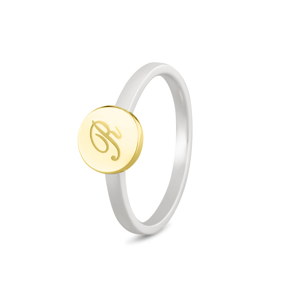 See You Bicolour Signet Disk Ring goud