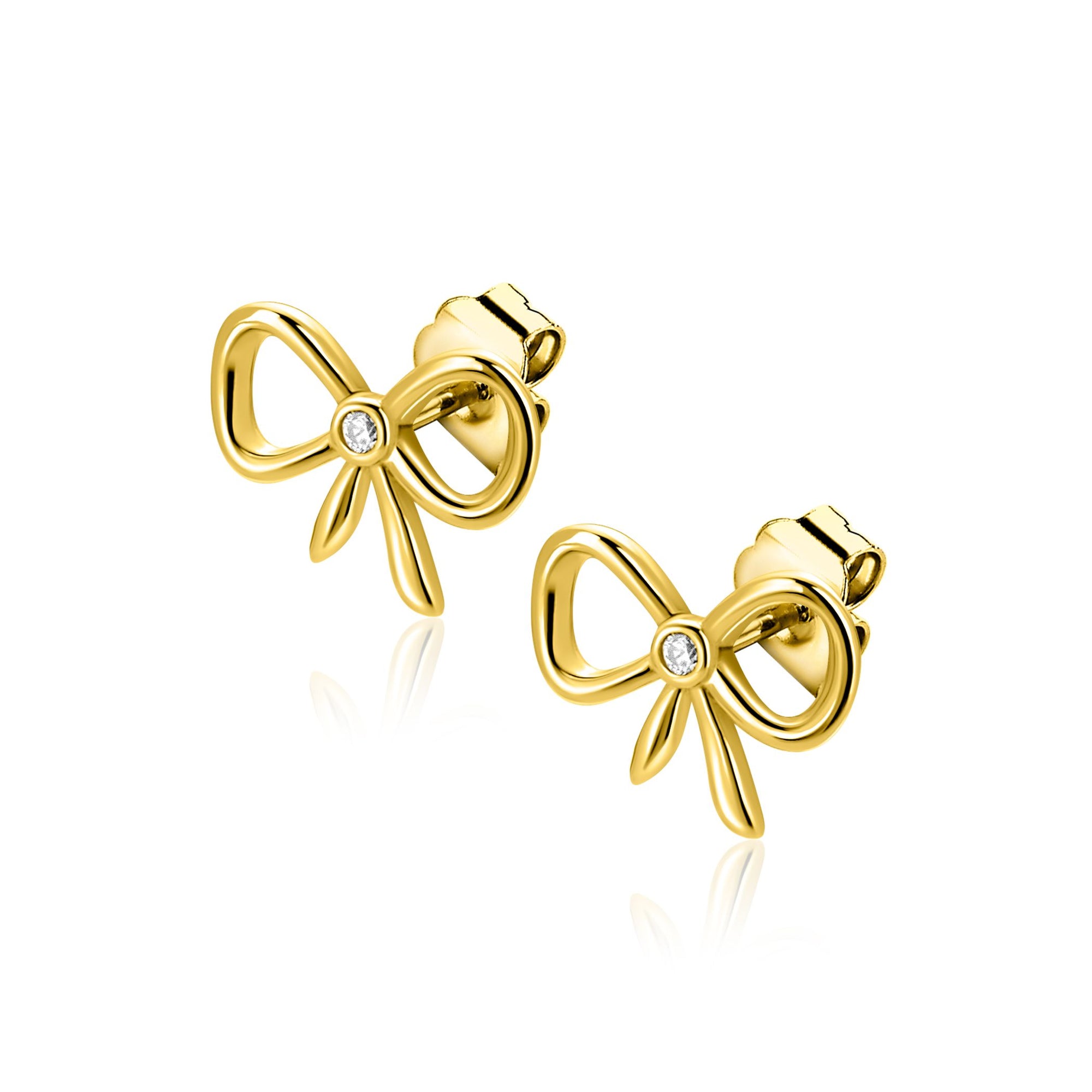 ZINZI gold plated zilveren oorstekers strikje met zirkonia 9,5mm ZIO2724Y - PansiteNederland.nl