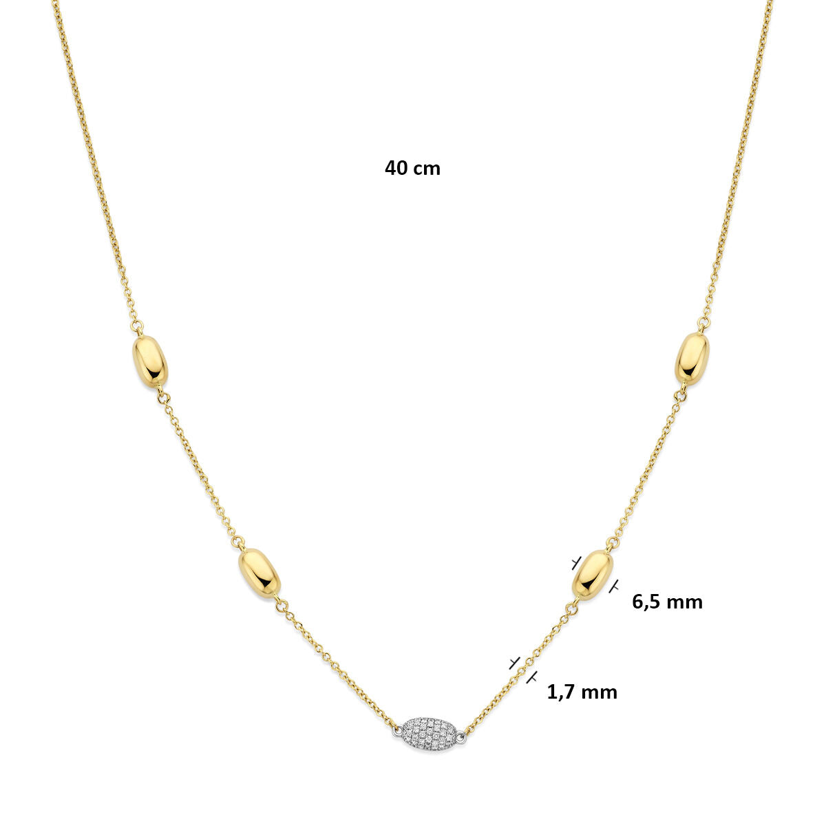 Collier diamant 0.80ct h si 40 cm 14K bicolor goud geel/wit