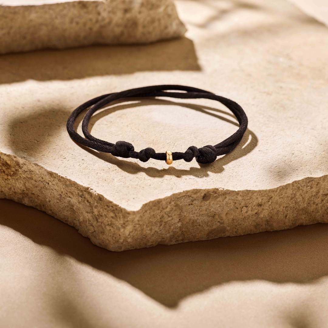 Armband satijn zwart 15 - 28 cm 14K goud met rubber/nylon/leer