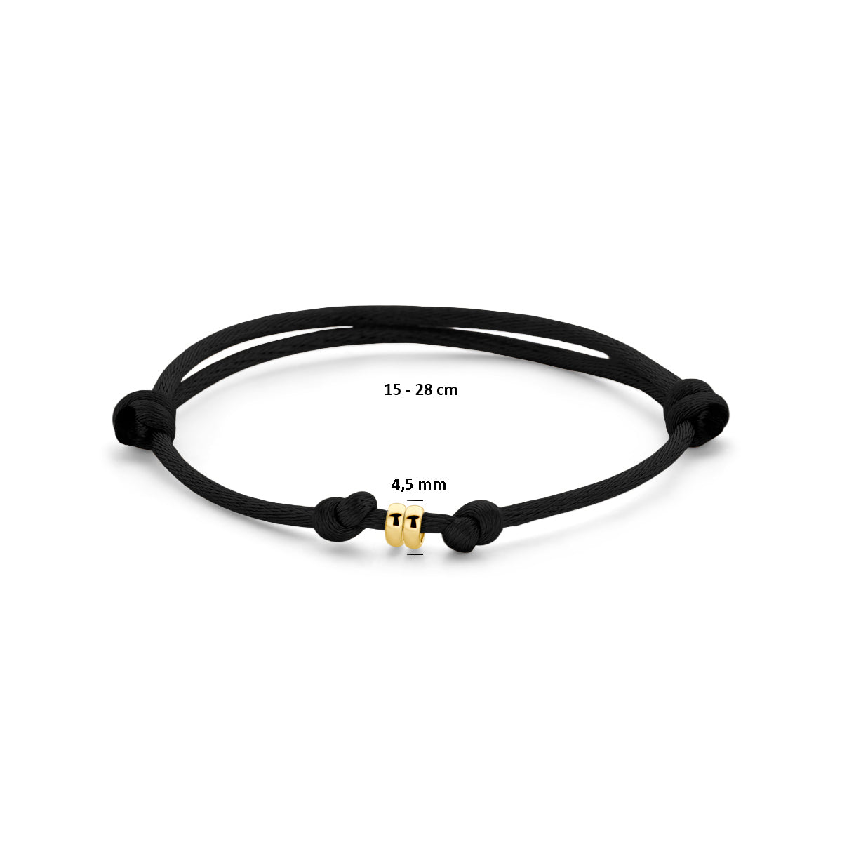 Armband satijn zwart 15 - 28 cm 14K goud met rubber/nylon/leer