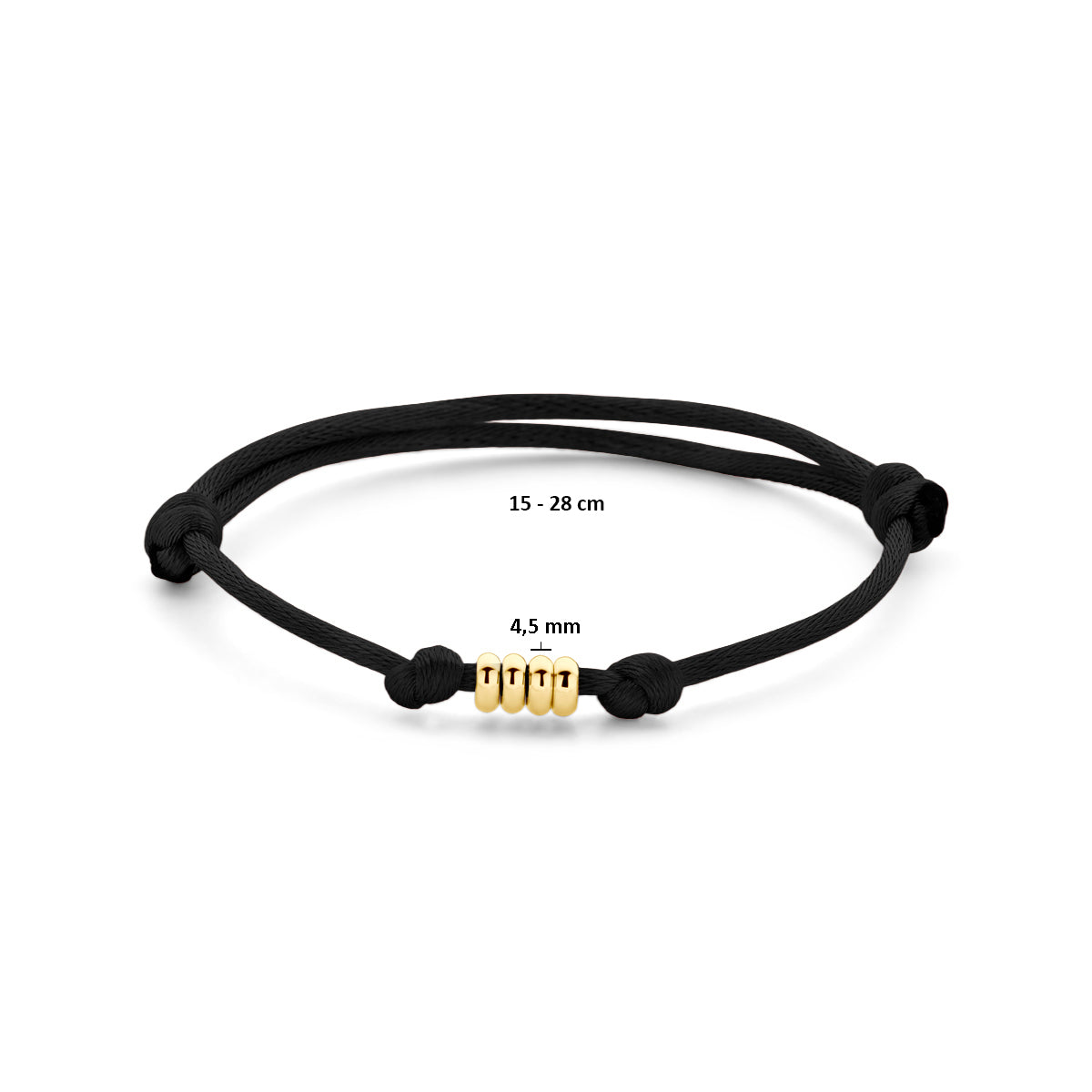 Armband satijn zwart 15 - 28 cm 14K goud met rubber/nylon/leer