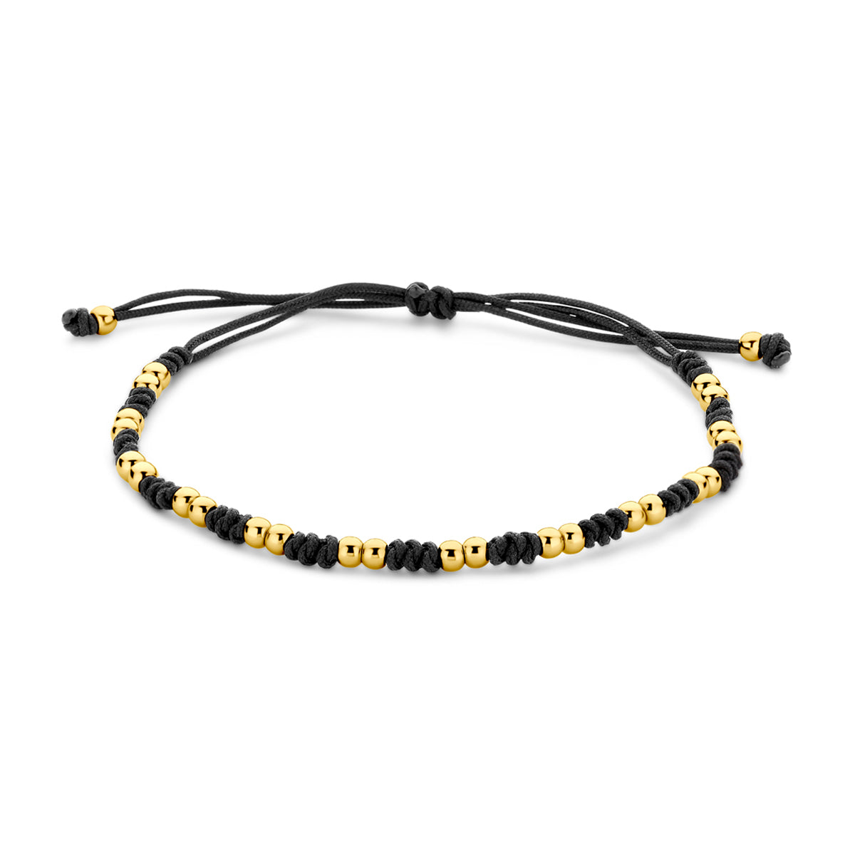 Armband bolletjes 13 - 26 cm 14K goud met rubber/nylon/leer