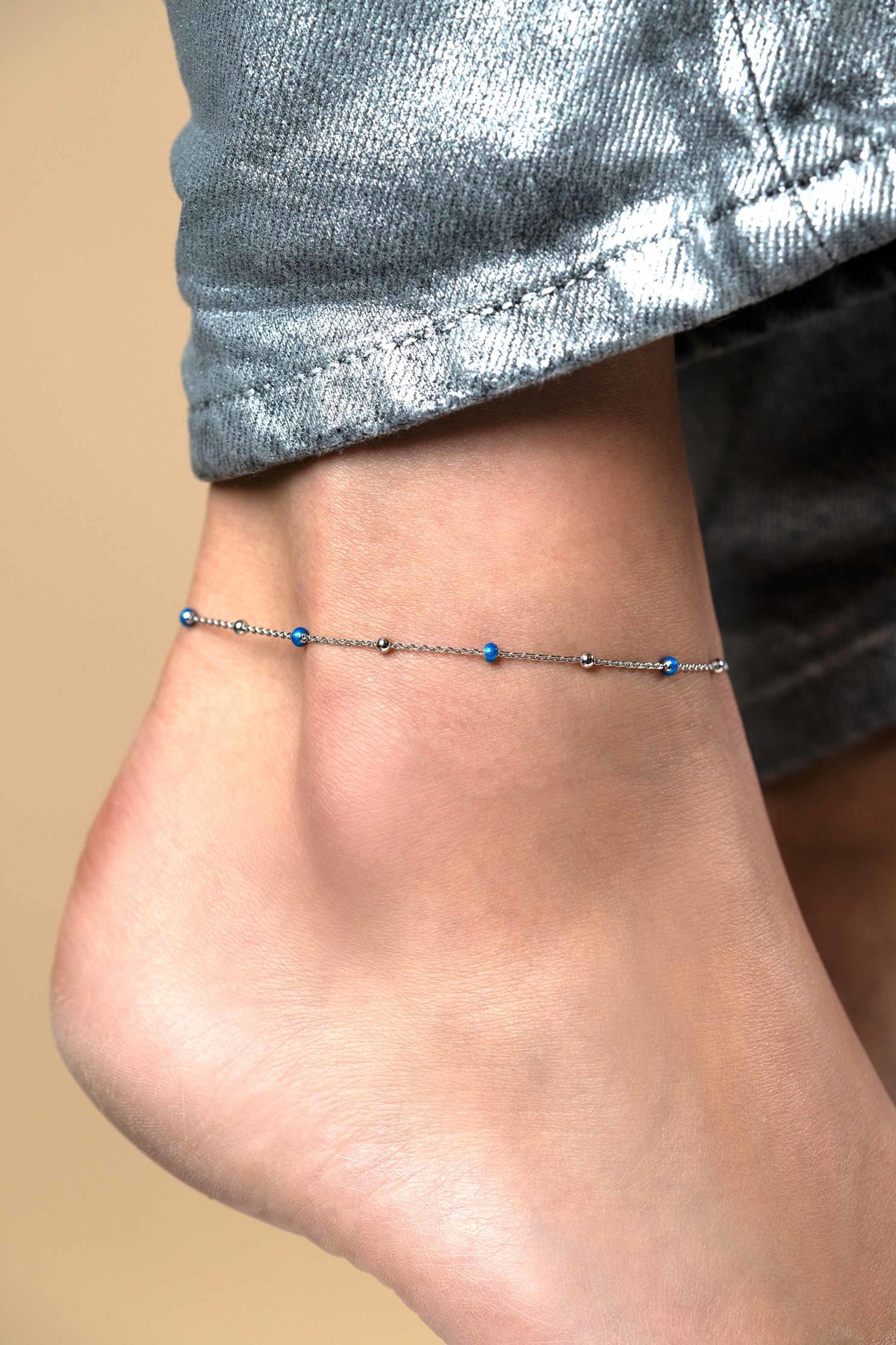 ZINZI Zilveren Enkelbandje met Blauwe Kleursteen ZIE2511