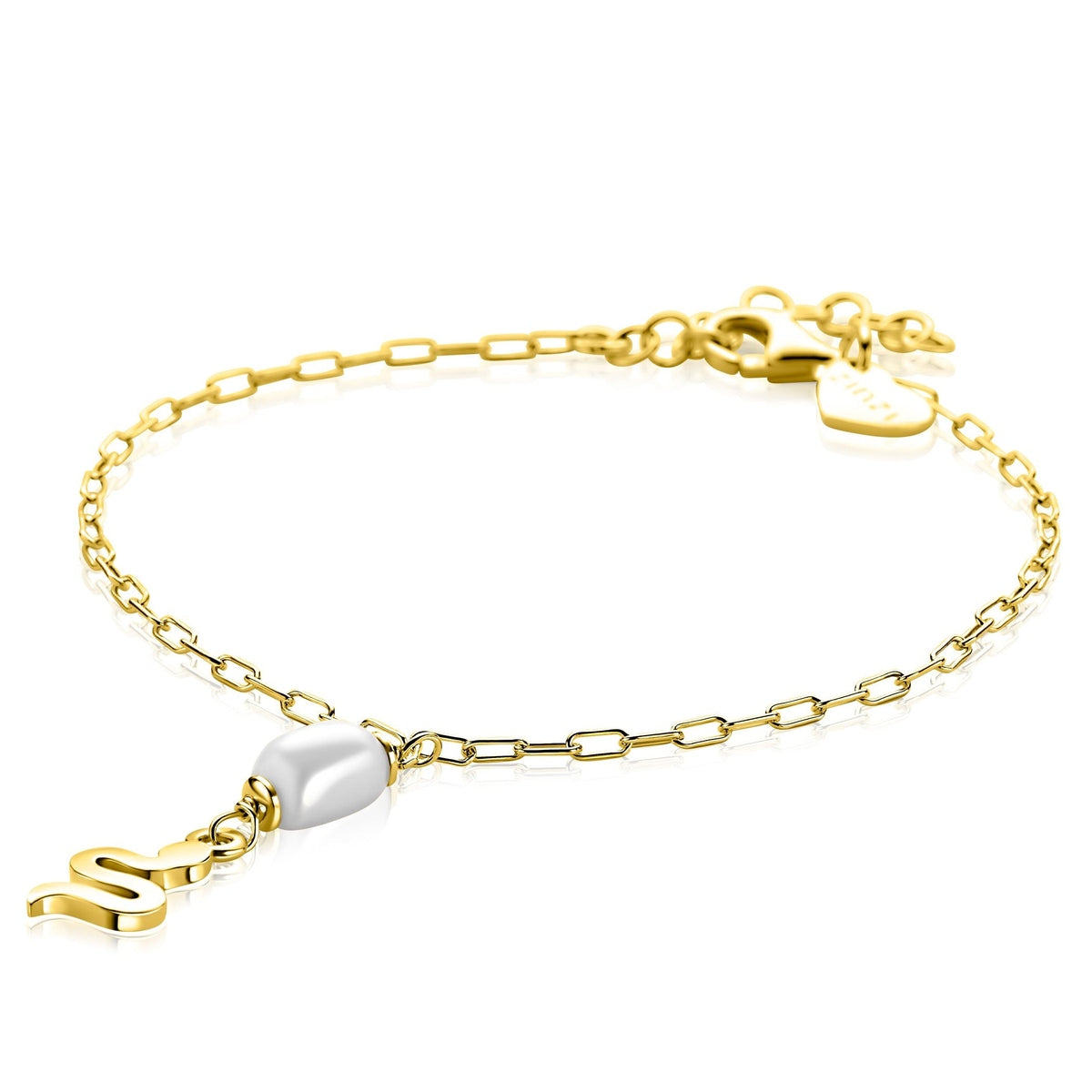 ZINZI gold plated paperclip armband met parel en slang detail ZIA2761