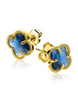 Zinzi 9mm gold plated zilveren oorstekers in klaver vorm met donkerblauwe kleursteen ZIO2662DB - PansiteNederland.nl