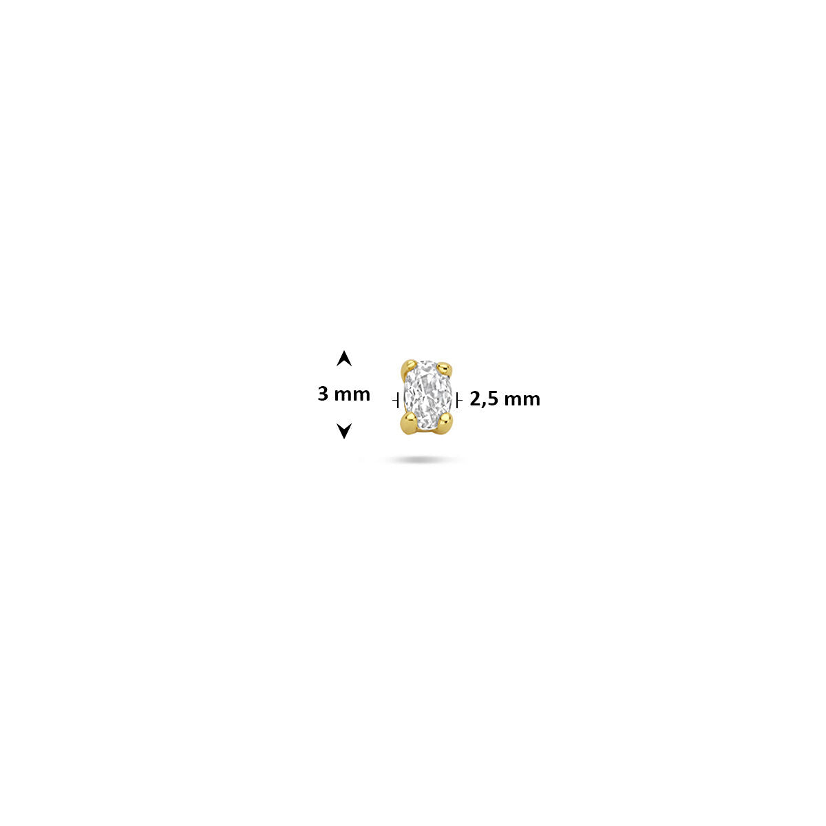 Fantasy Collection Flat back piercing ovaal zirkonia 3 mm 1 micron zilver verguld