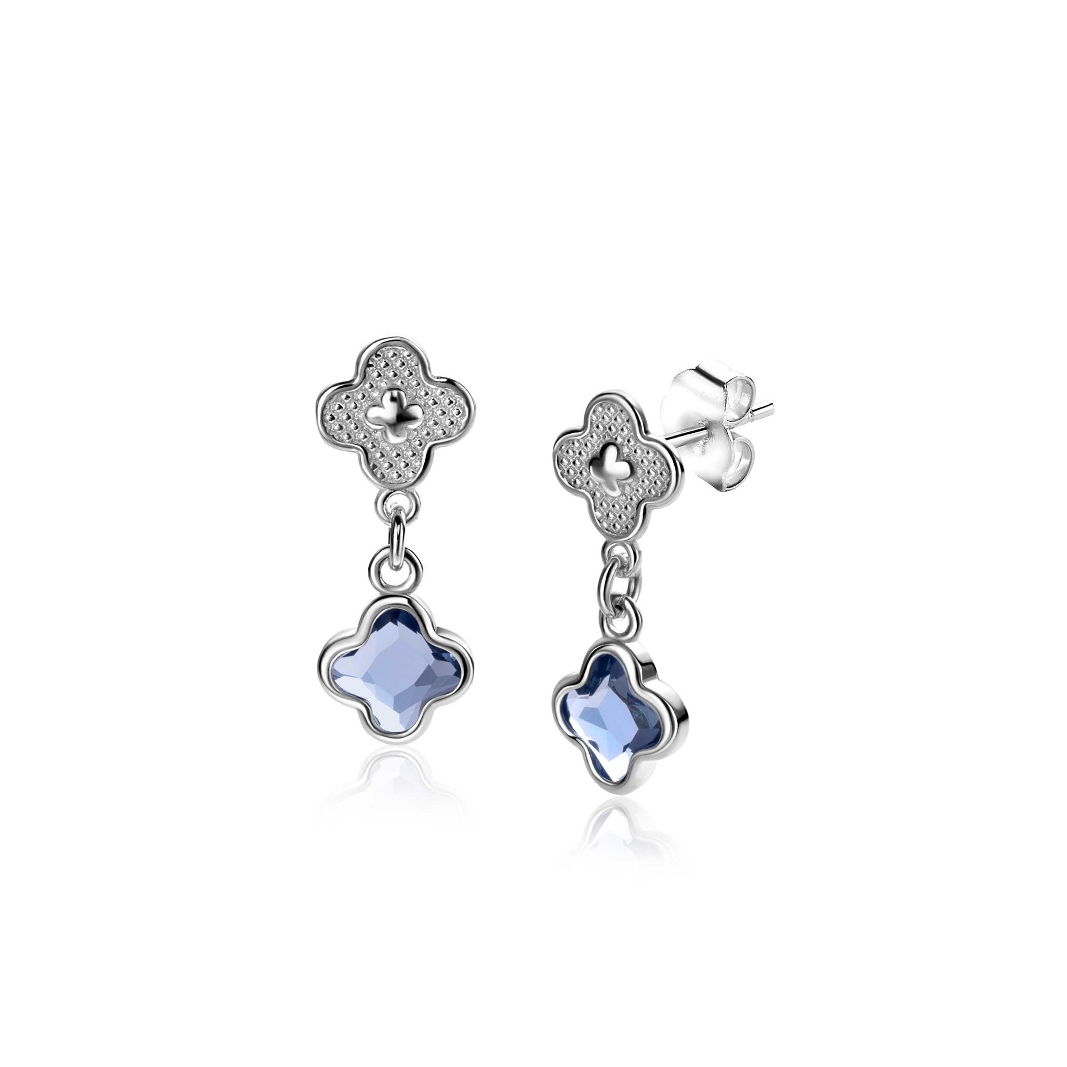 20mm ZINZI zilveren oorsieraden met blauwe klavers 8mm oorbellen - ZIO2582