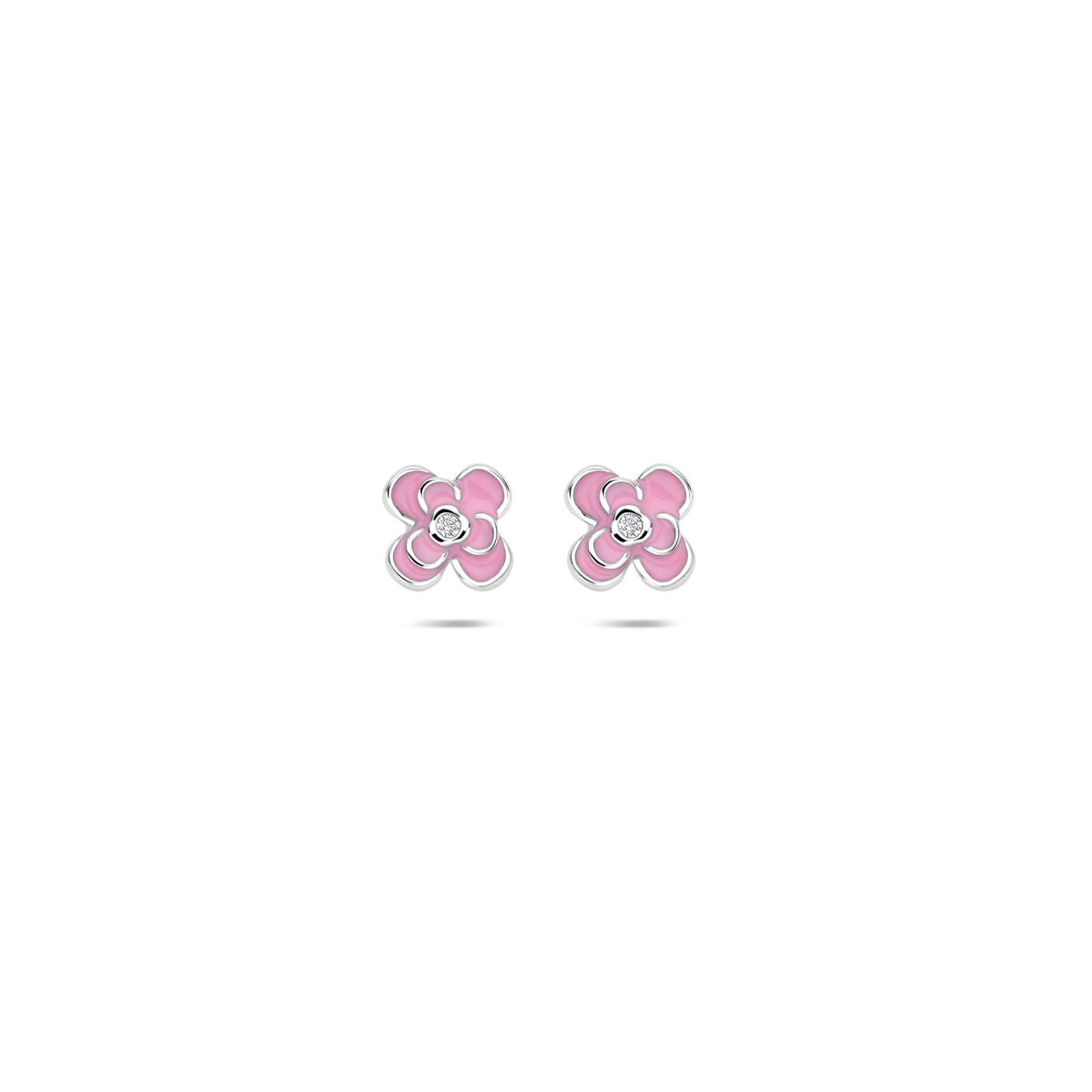 Fantasy Collection Oorbellen emaille bloem zirkonia 5,5 mm zilver