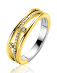 ZINZI gold plated zilveren multi-look ring (6mm breed) in golvend design bezet met witte zirkonia's ZIR2685 - PansiteNederland.nl