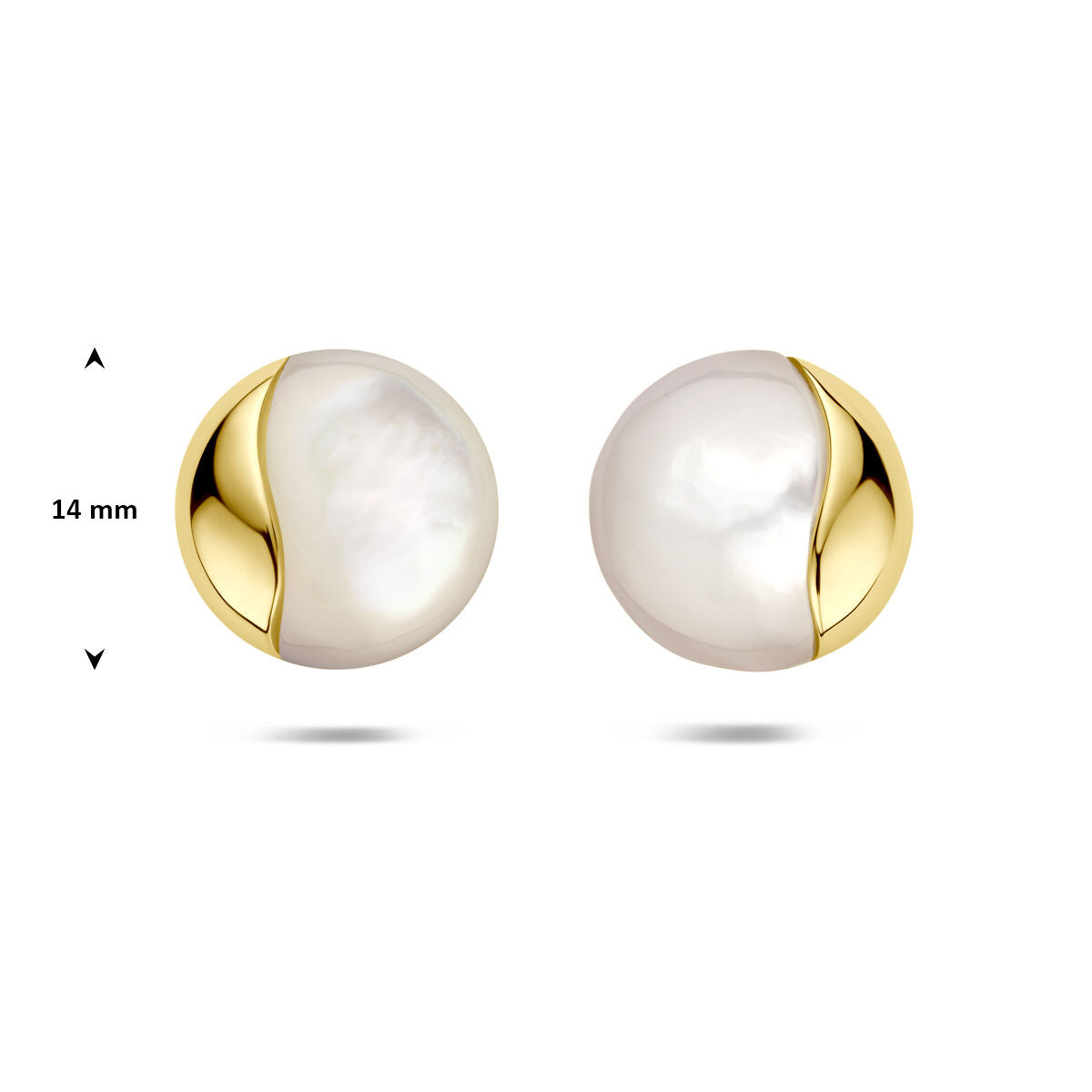 Oorknoppen parelmoer 14K geelgoud 14 mm