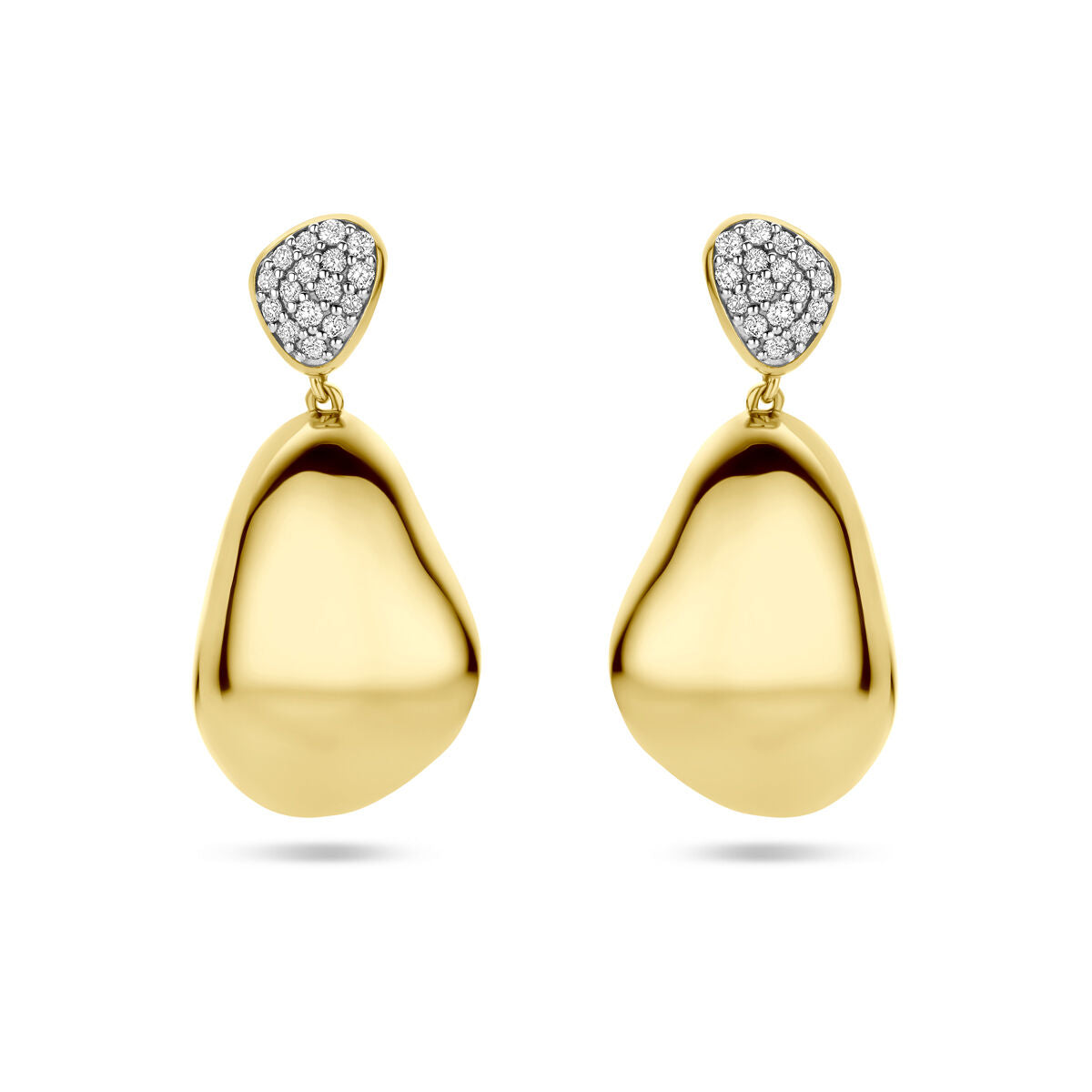 14K geelgouden oorhangers diamant 0.20ct 2x 0.10ct h si 27 mm - 4034687