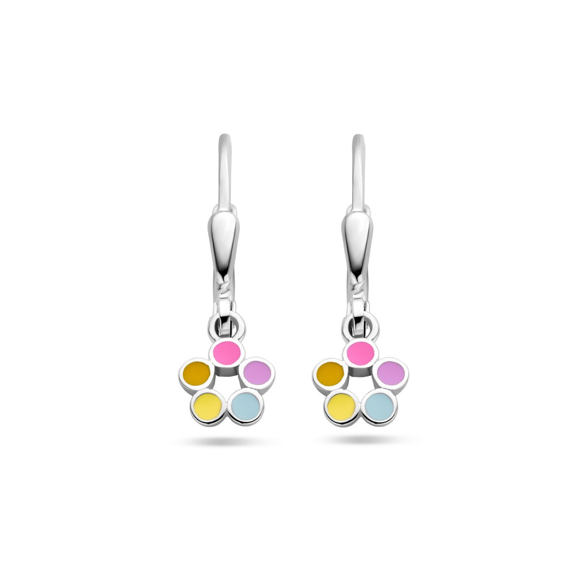 Fantasy Collection Hangende oorbellen emaille bloem brisure haak zilver