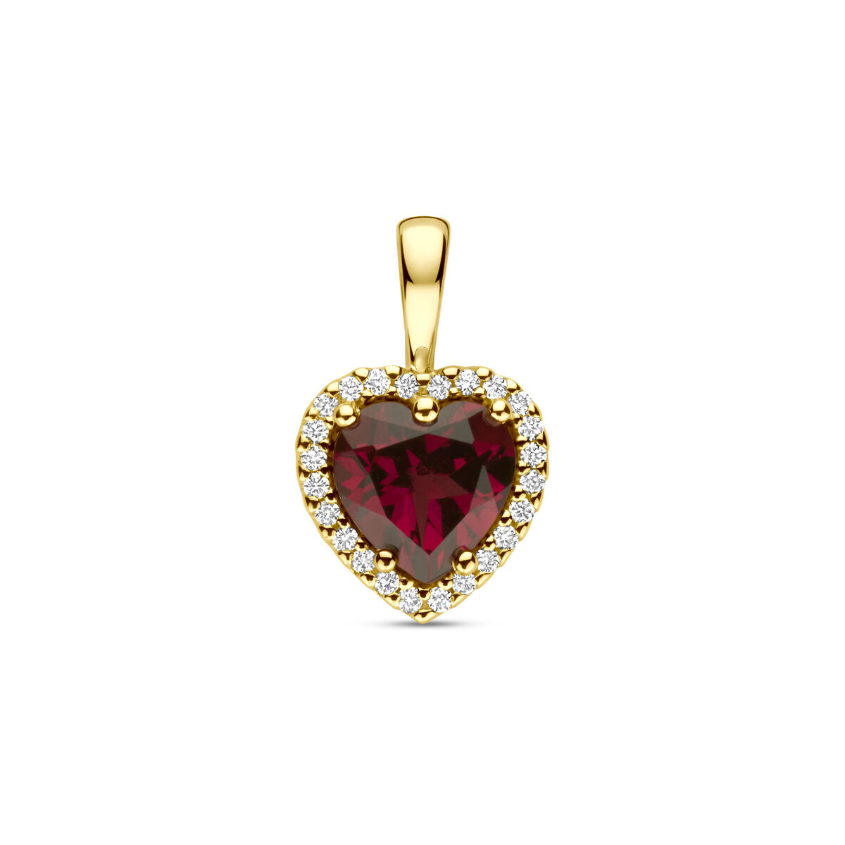 Fantasy Collection Hanger hartje roze rhodoliet en diamant 0.06ct h si 13 mm 14K geelgoud
