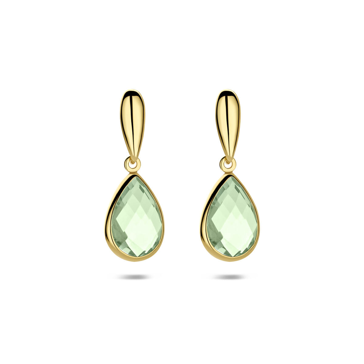 Oorhangers groen amethist 14K geelgoud 20 mm