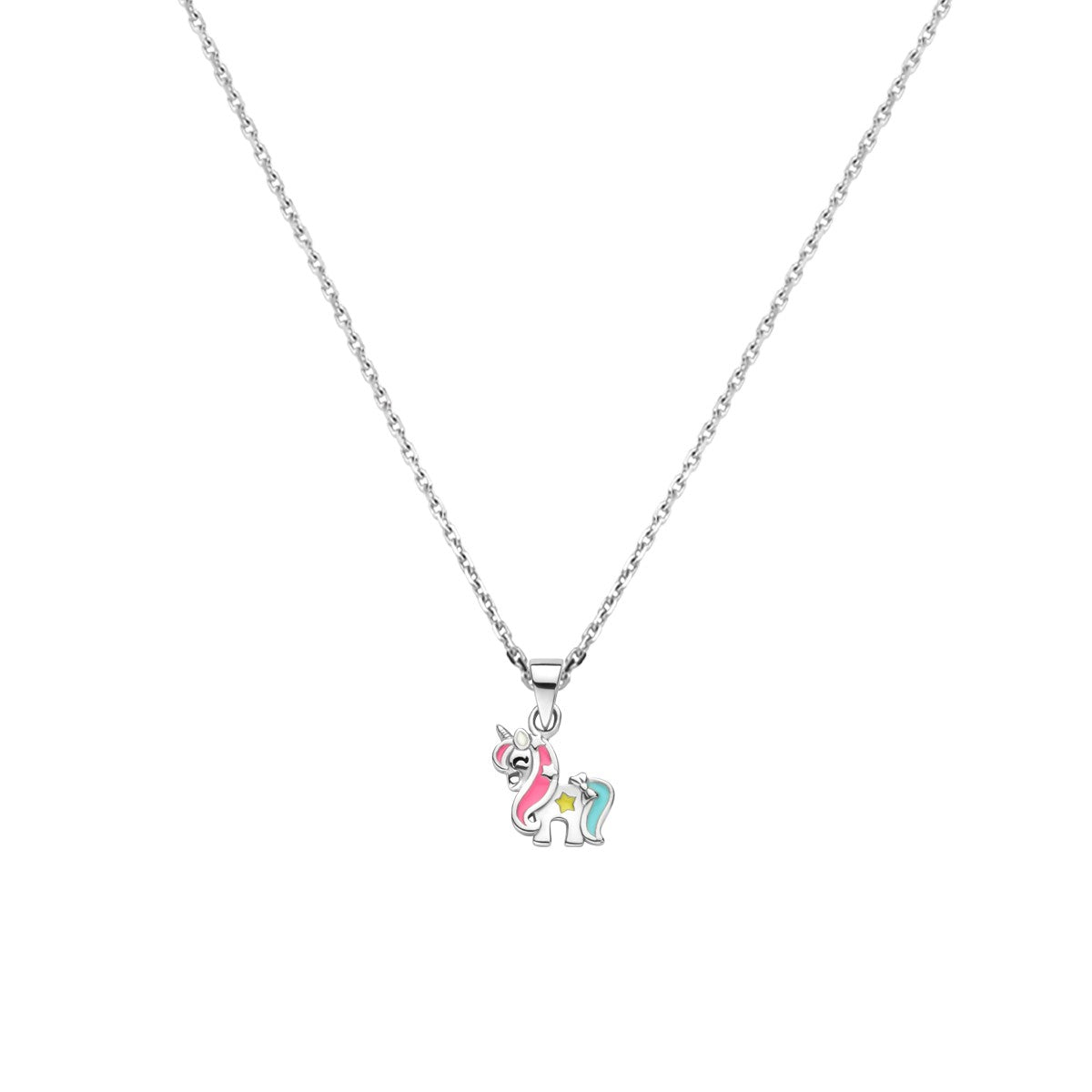 Fantasy Collection Collier emaille eenhoorn 36 + 4 cm zilver