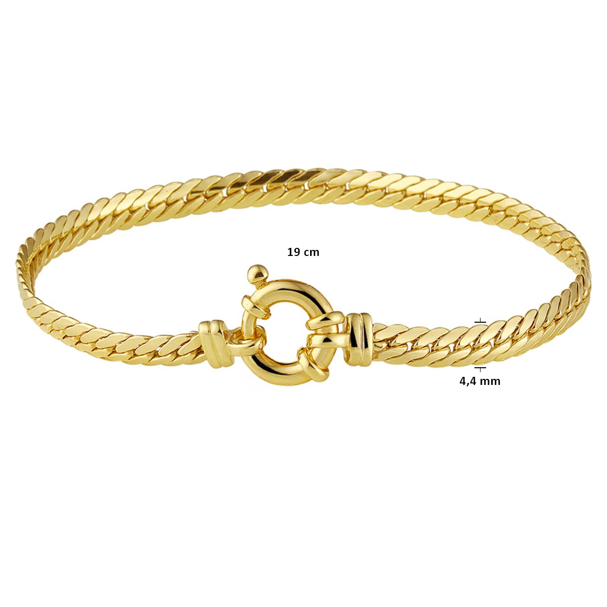Armband gourmet plat (bol) massief 4,4 mm 19 cm met groot veerslot silgold