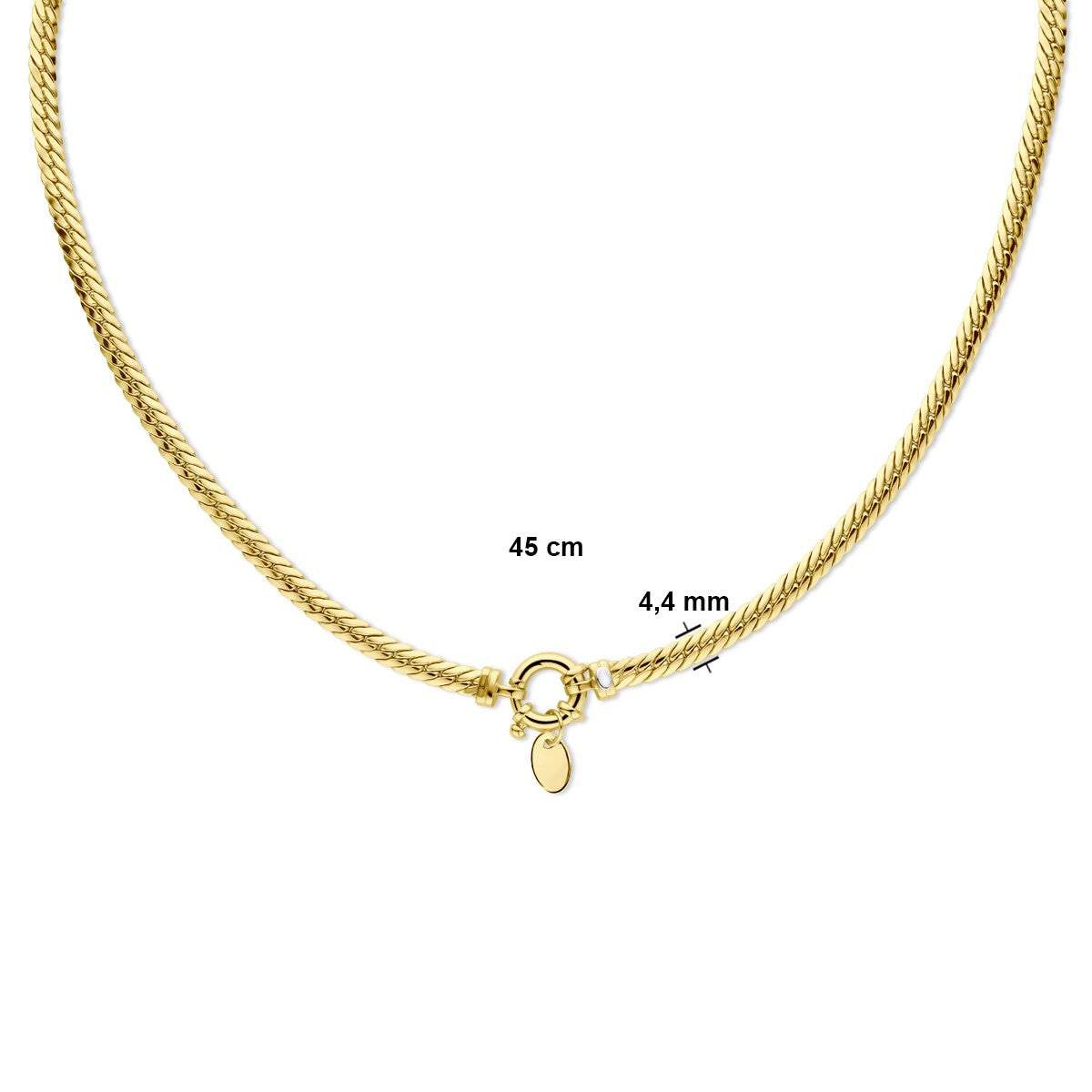 Fantasy Collection Collier gourmette plat (bol) massief 4,4 mm 45 cm met groot veerslot silgold