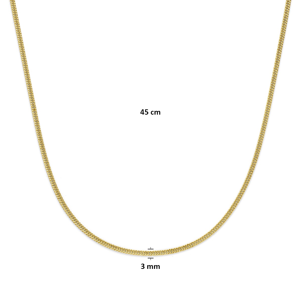 Collier massief 3 mm 45 cm Silgold (geel met zilverkern)