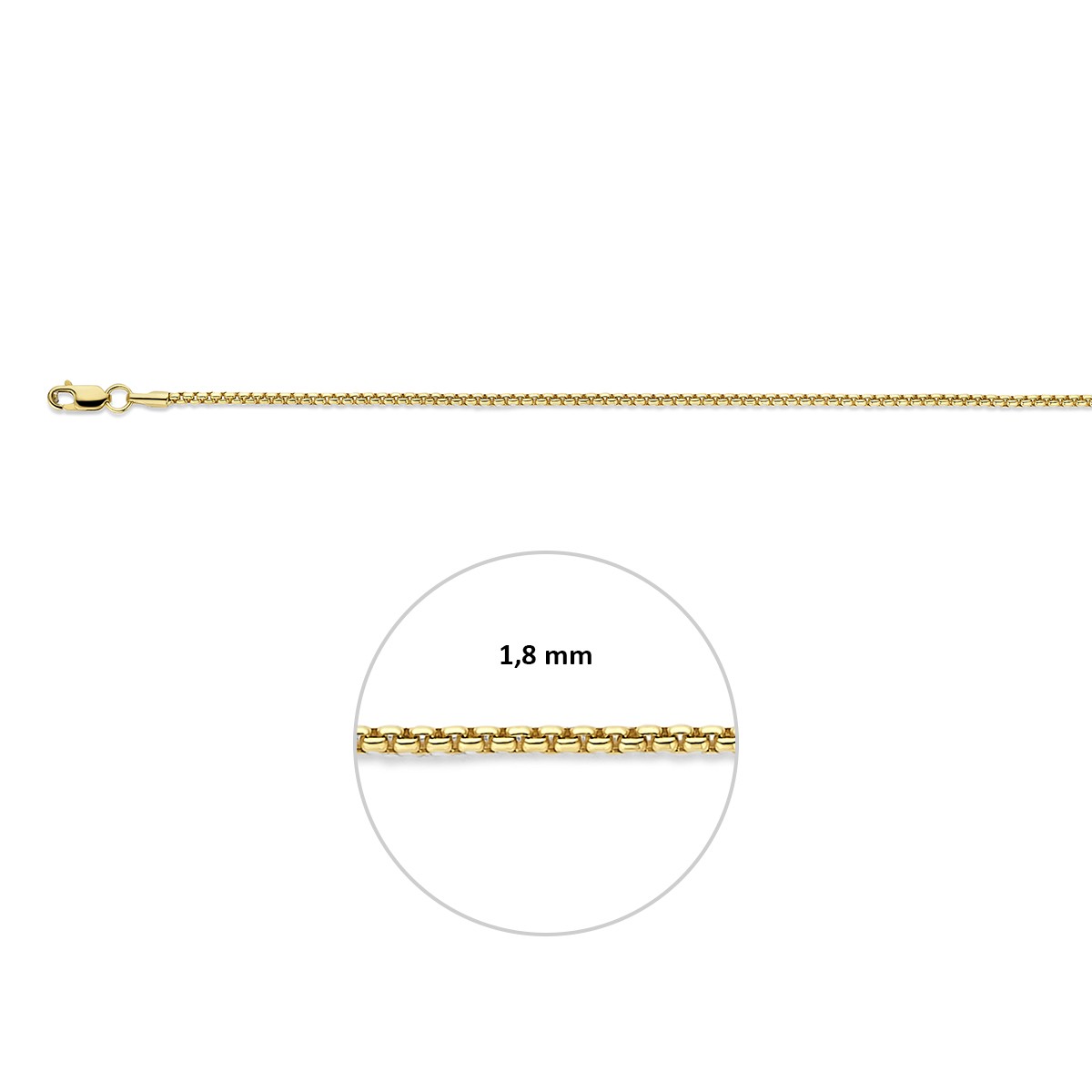 Armband Venetiaans 1,8 mm massief Silgold (geel met zilverkern)