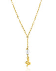 ZINZI Gold Plated Zilveren Paperclip Y-Collier met Zoetwaterparel en Slang 42-45cm ZIC2761